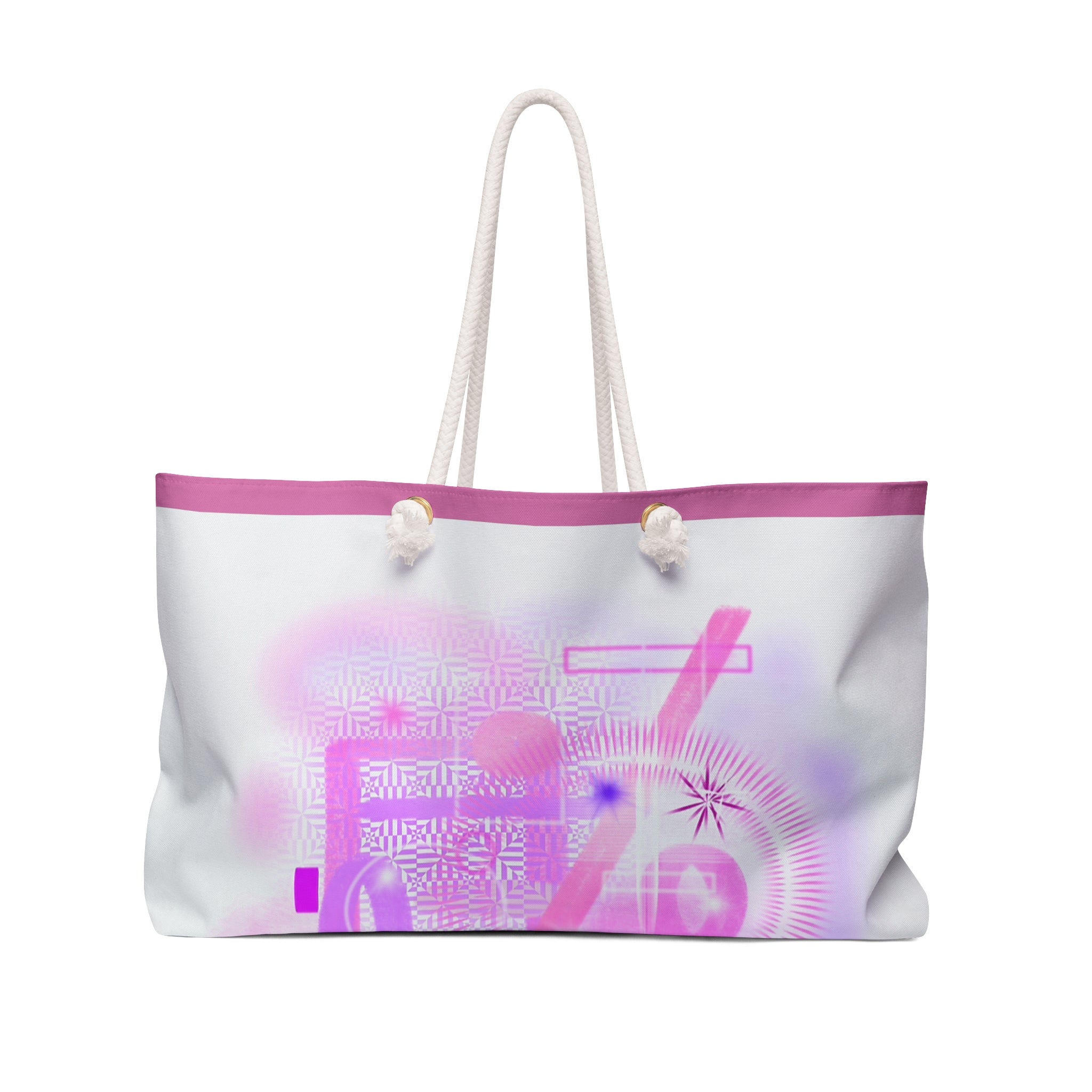 Pink Abstract Weekender Bag — Floral Geometric Travel Tote