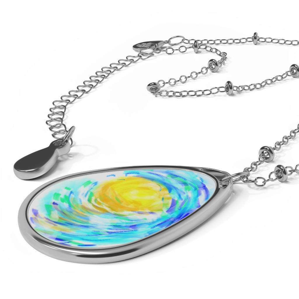 Oval Pendant Necklace — Swirling Starry Sky Teardrop Jewelry
