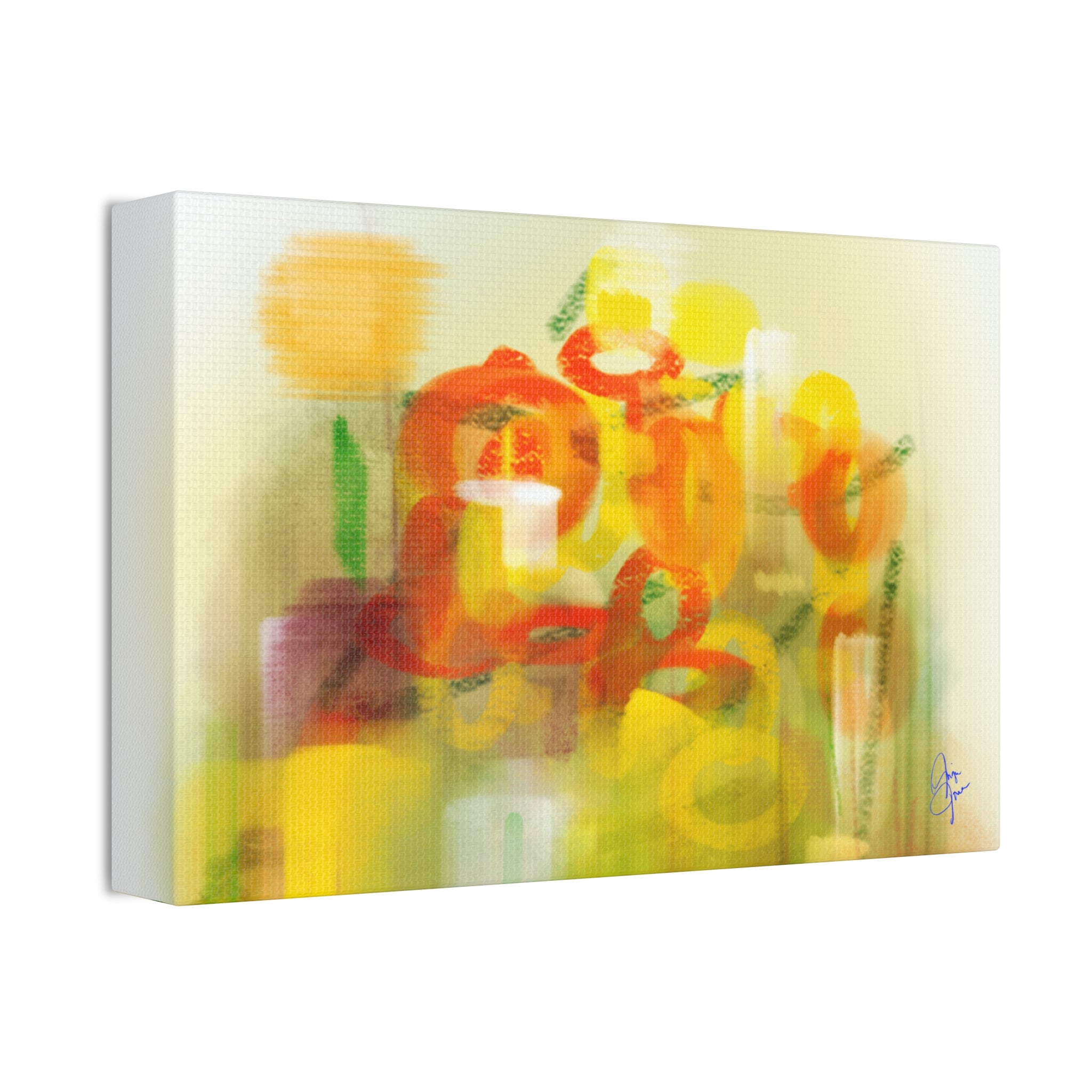 Abstract Floral Canvas Print – Yellow & Orange Stretched Wall Art (1.5" Depth)