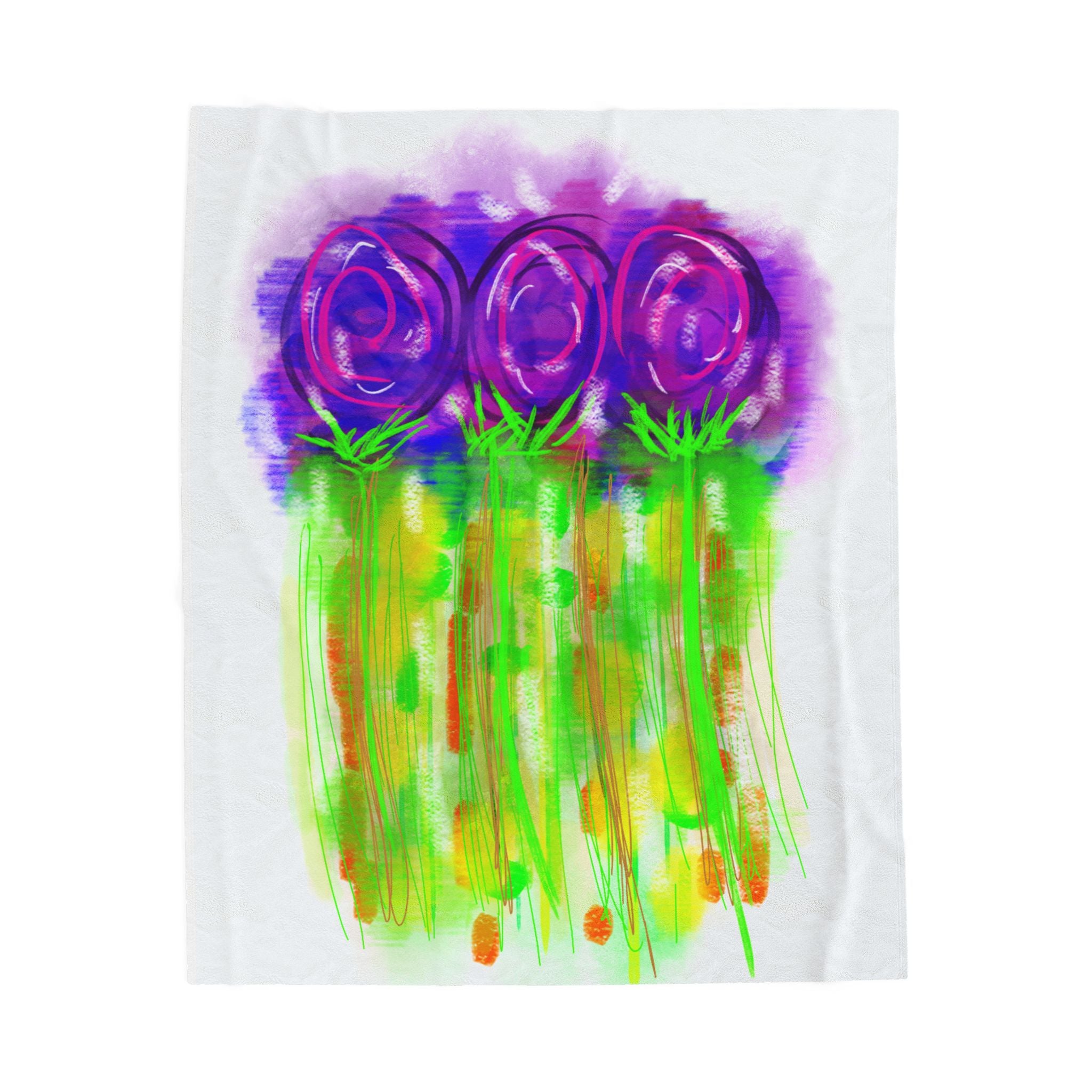 Velveteen Plush Blanket — Watercolor Purple Roses Floral Throw for Cozy Home & Gift