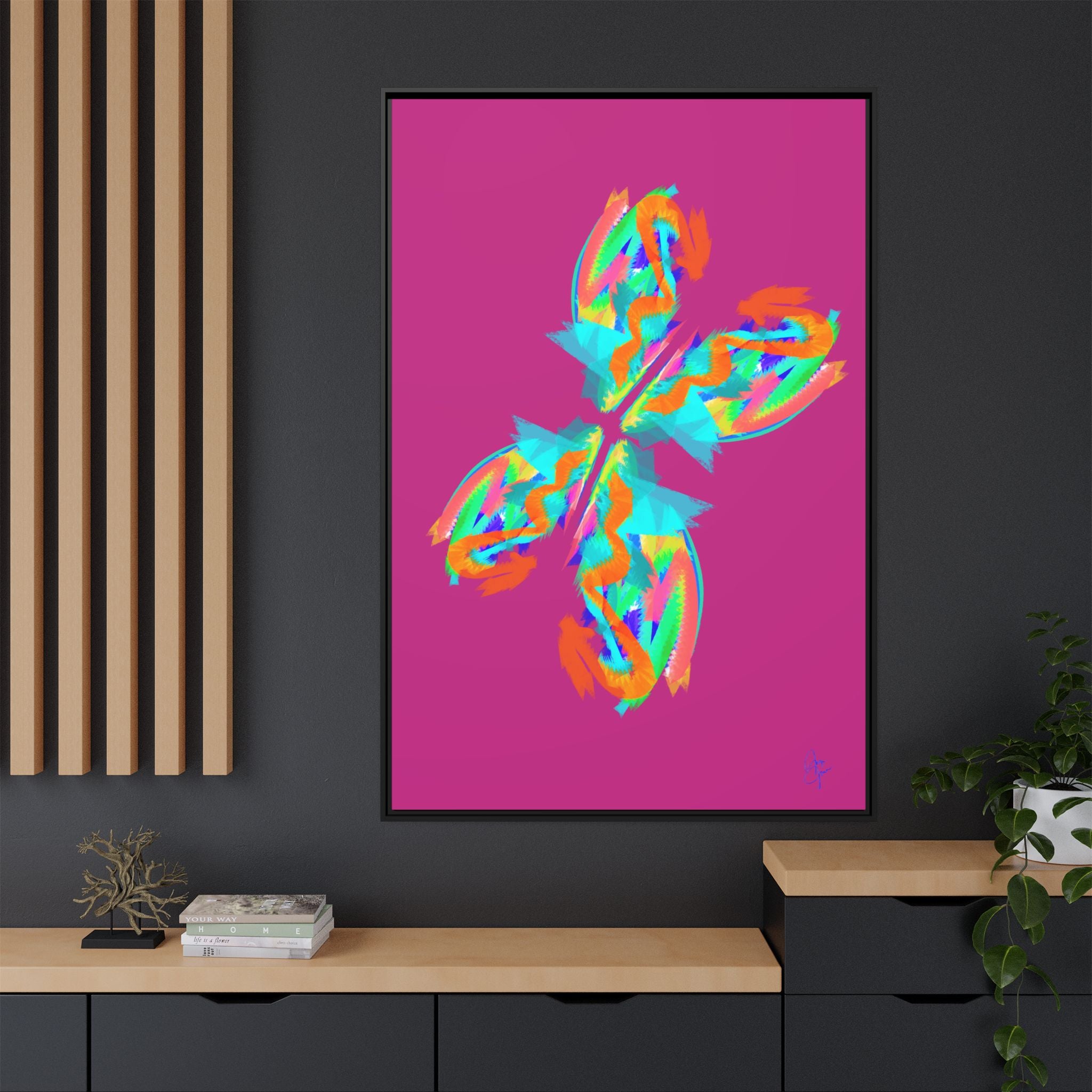 Framed Matte Canvas — Neon Abstract Butterfly Wall Art