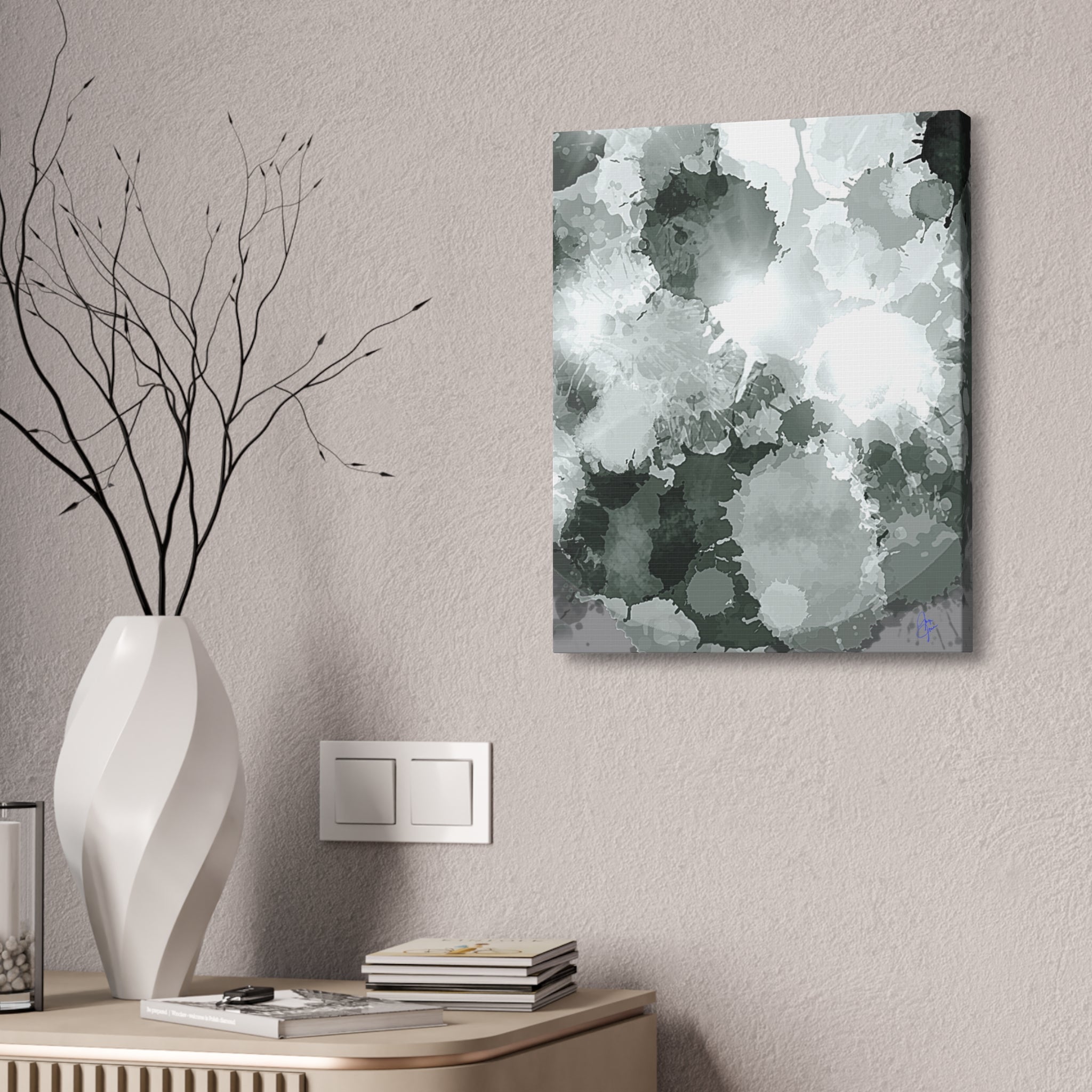 Abstract Gray Ink Splash Canvas