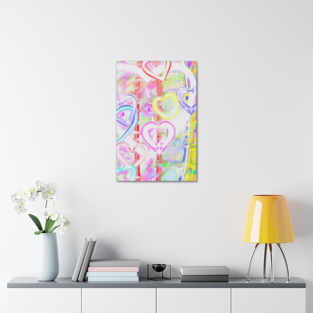 Colorful Neon Hearts Canvas Print — Stretched 1.5" Wall Art