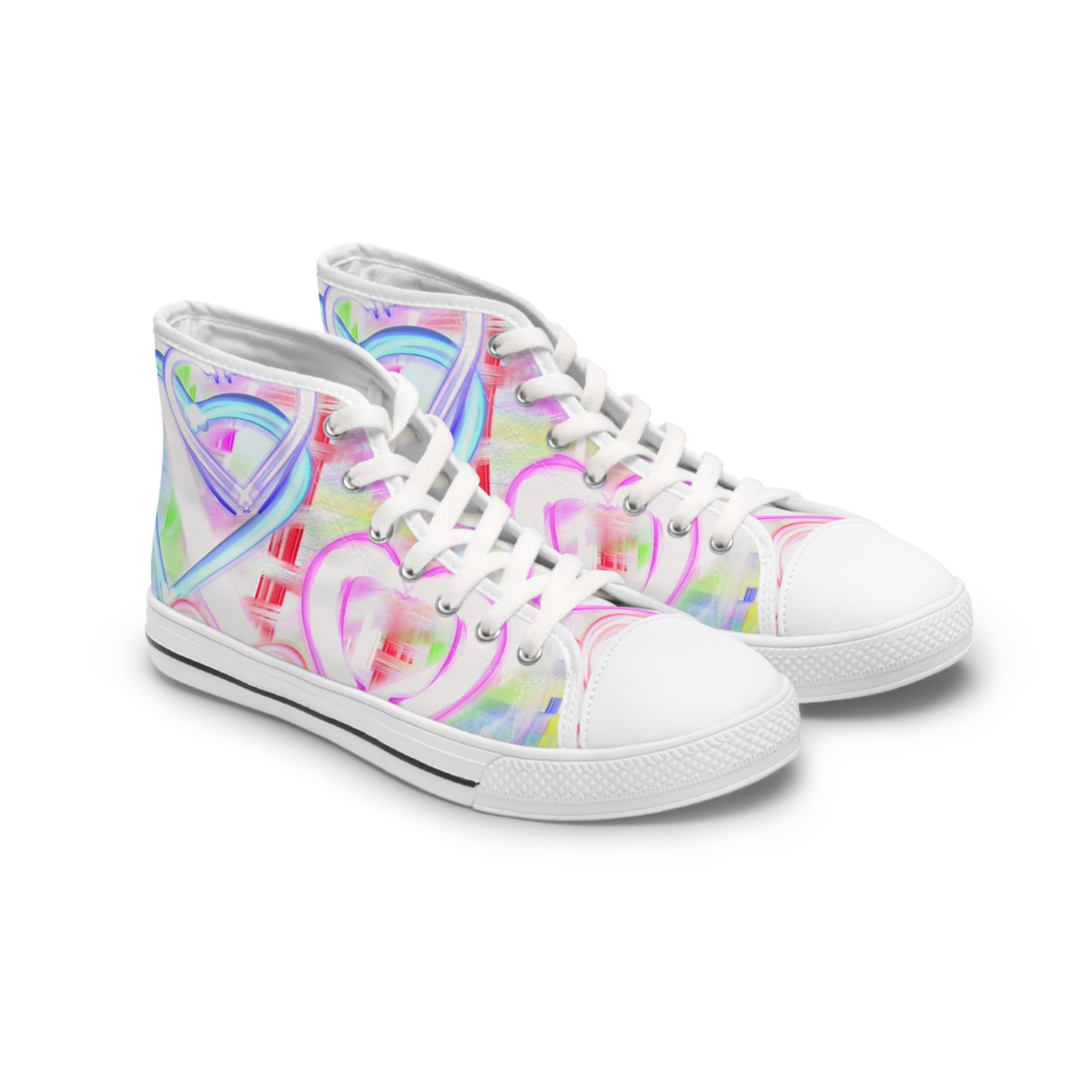 Women's High Top Sneakers — Pastel Heart Graffiti Print