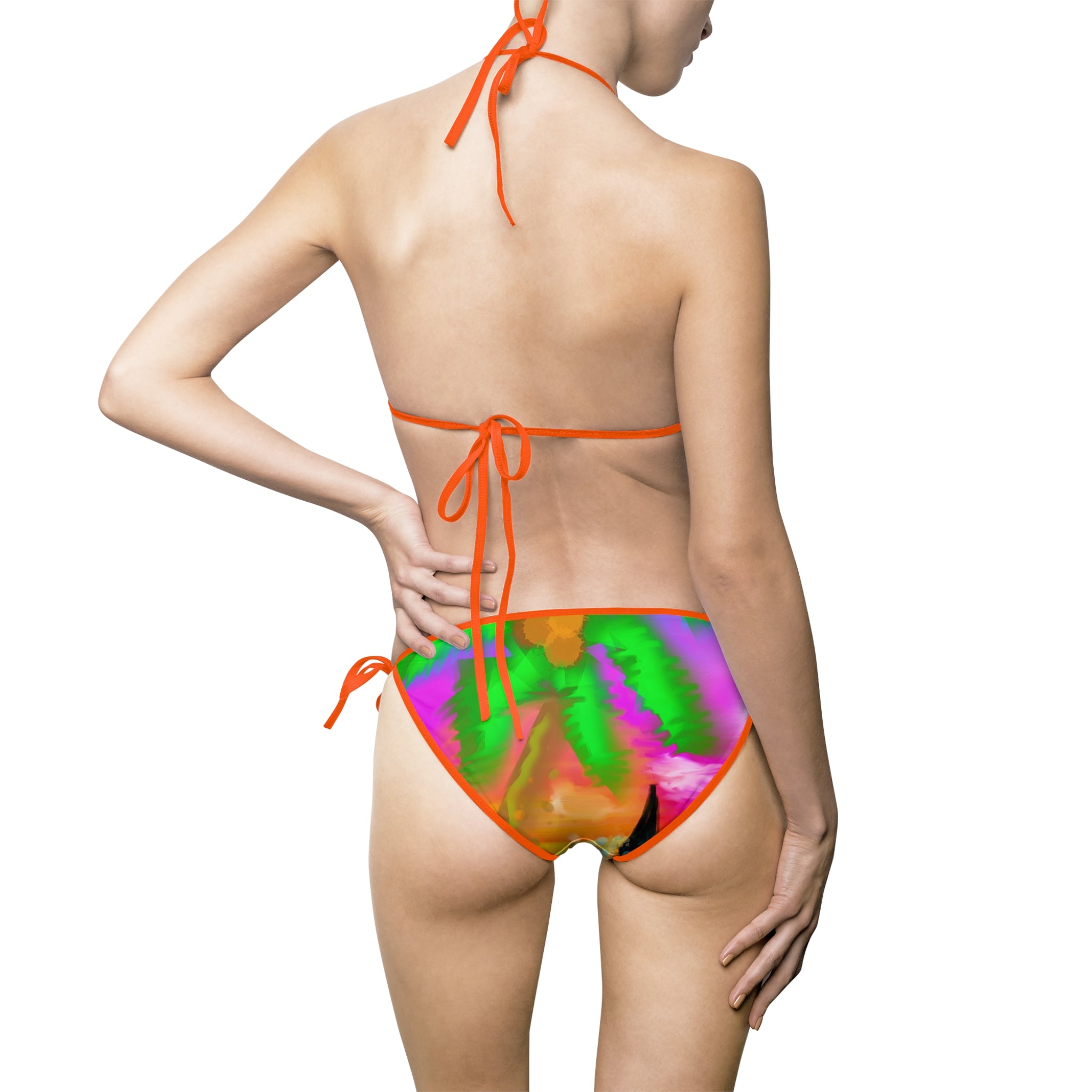Tropical Palm Watercolor Bikini — Colorful Tie-Side Swimsuit