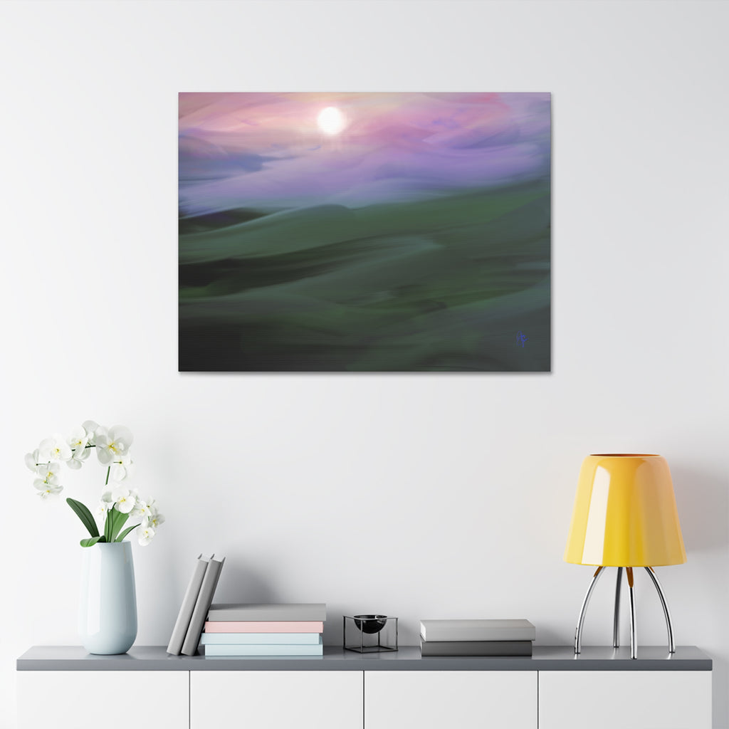 Sunrise Mist Landscape Canvas Print — Serene Pastel Wall Art