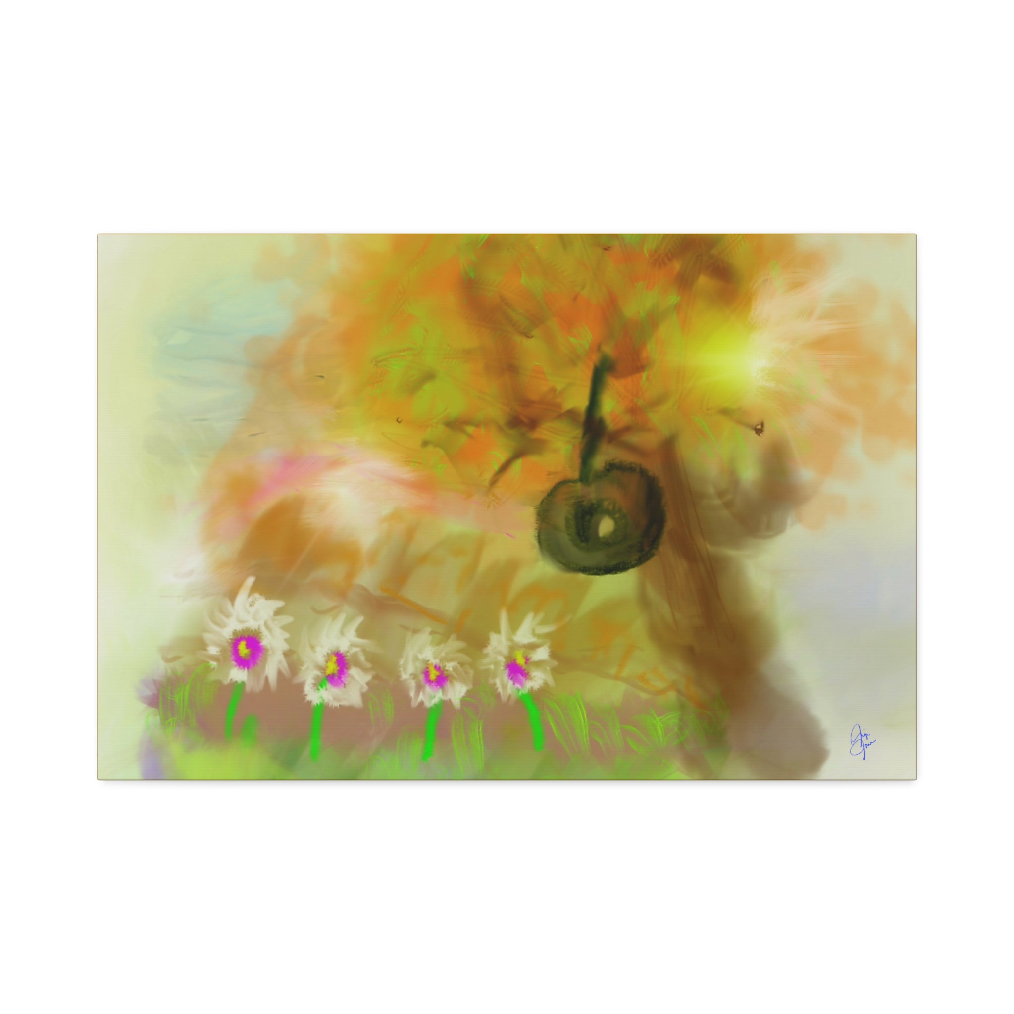 Whimsical Yard Canvas Print — Tire Swing & Broken Fence Stretched 1.5"