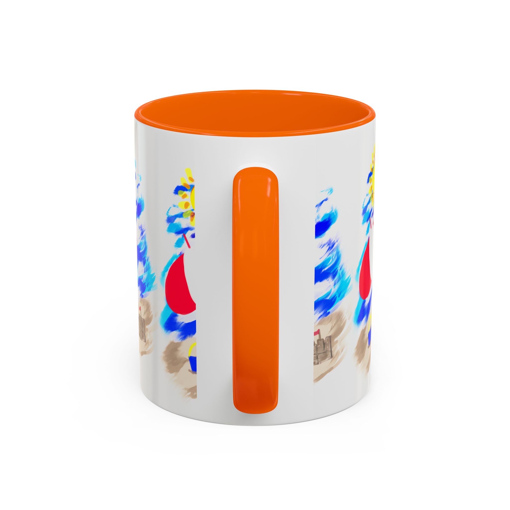 Beach Scene Coffee Mug – Summer Umbrella, Sun & Sandcastle Accent Mug