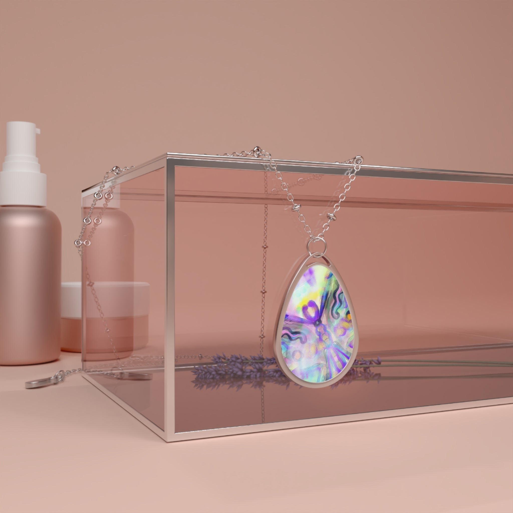 Iridescent Oval Pendant Necklace – Abalone Teardrop Chain