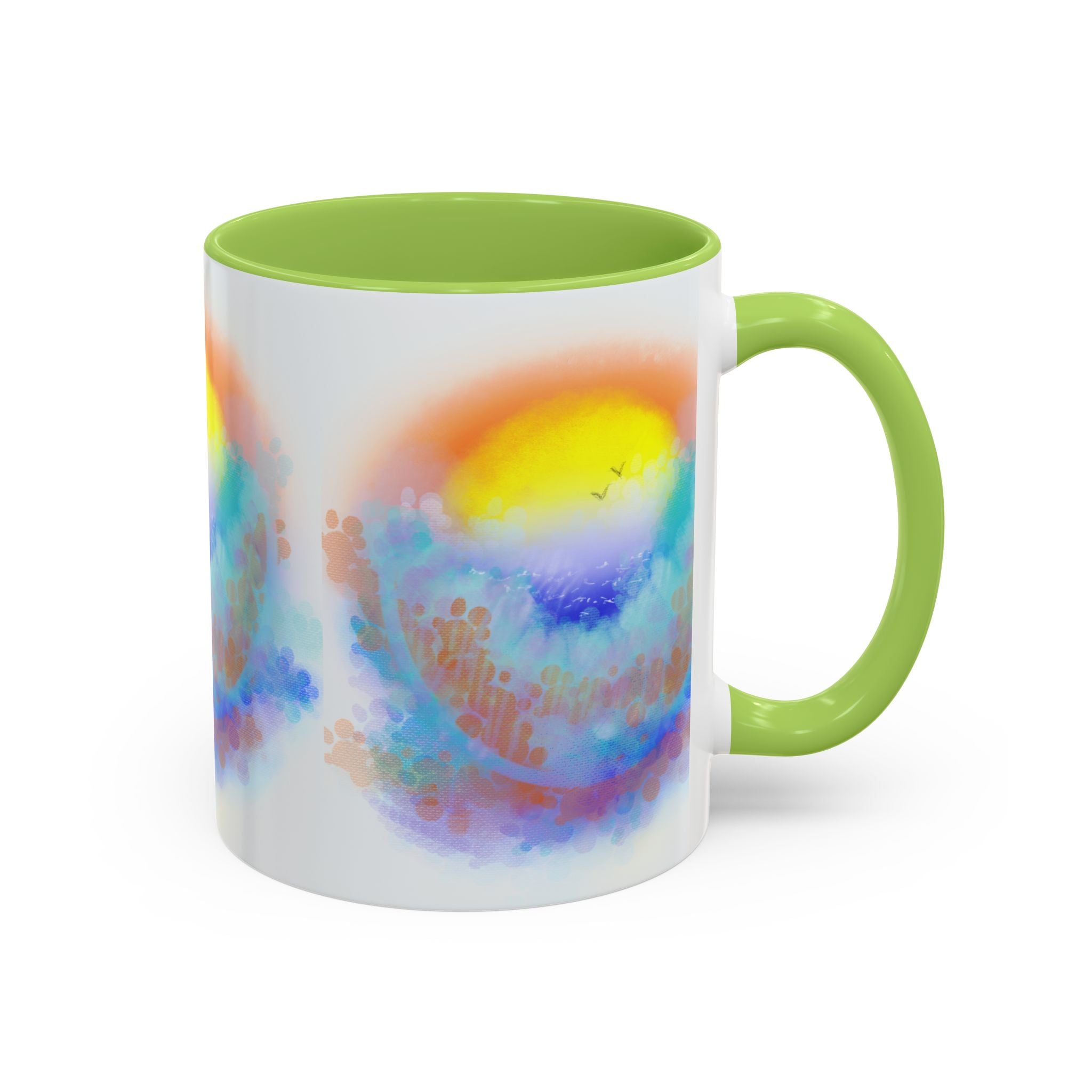 Sunrise Watercolor Accent Coffee Mug — Colorful Ocean Sunrise Art (11/15 oz)