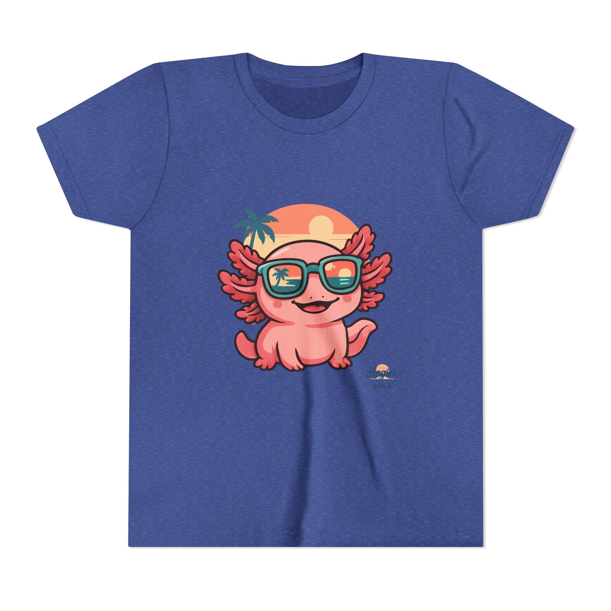 Axolotl Sunset Kids Tee — Cute Sunglasses Beach Axolotl Youth T-Shirt