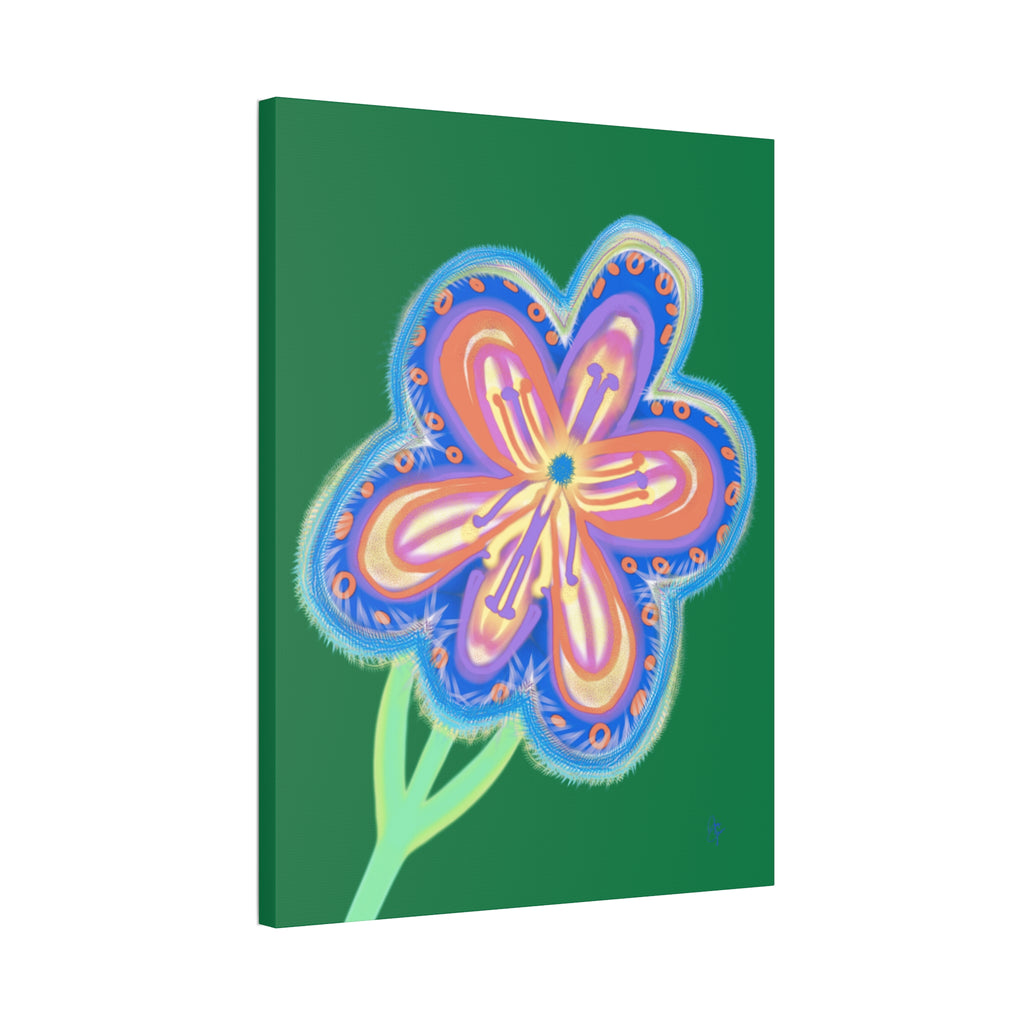 Floral Pop Canvas — Bright Blue Hand-Drawn Flowers Stretched Canvas