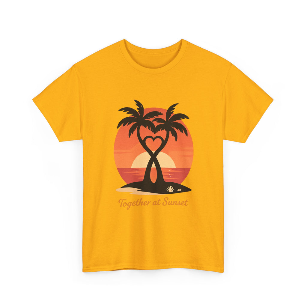 Sunset Palm Love T‑Shirt — “Together at Sunset” Beach Tee