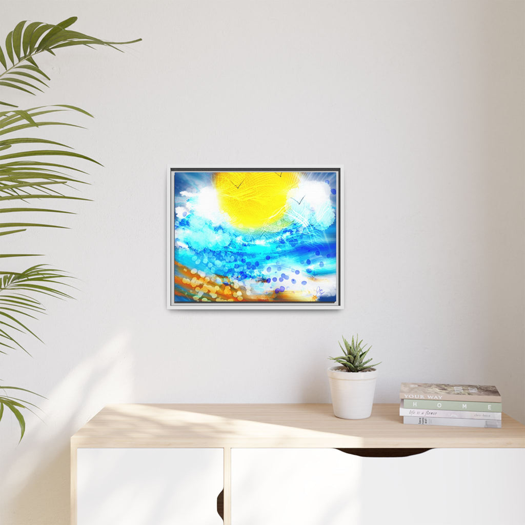 Sunshine Shore Matte Canvas Framed Wall Art — Bright Abstract Beach Print