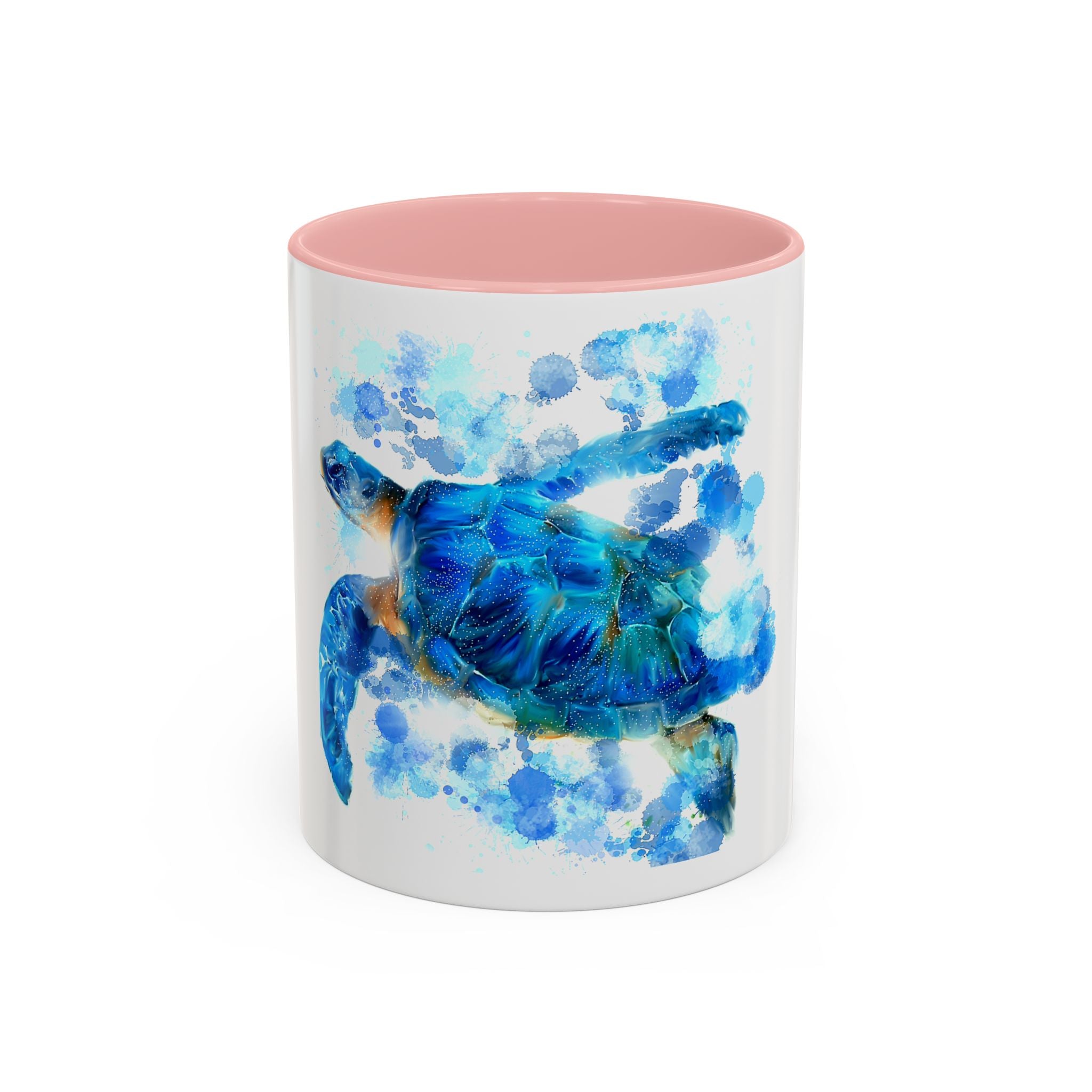 Blue Sea Turtle Accent Coffee Mug — Watercolor Ocean Turtle 11/15oz
