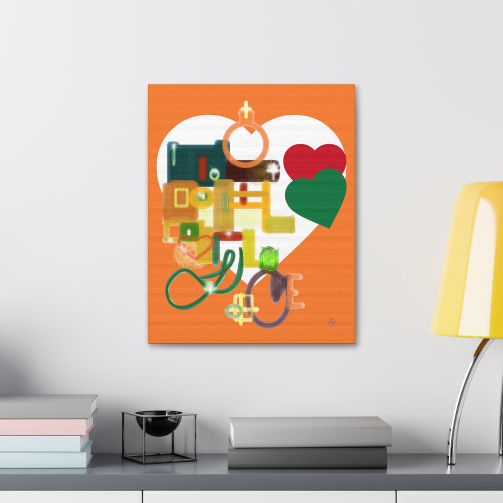Abstract Heart Collage Canvas Art – Orange Love Wall Decor