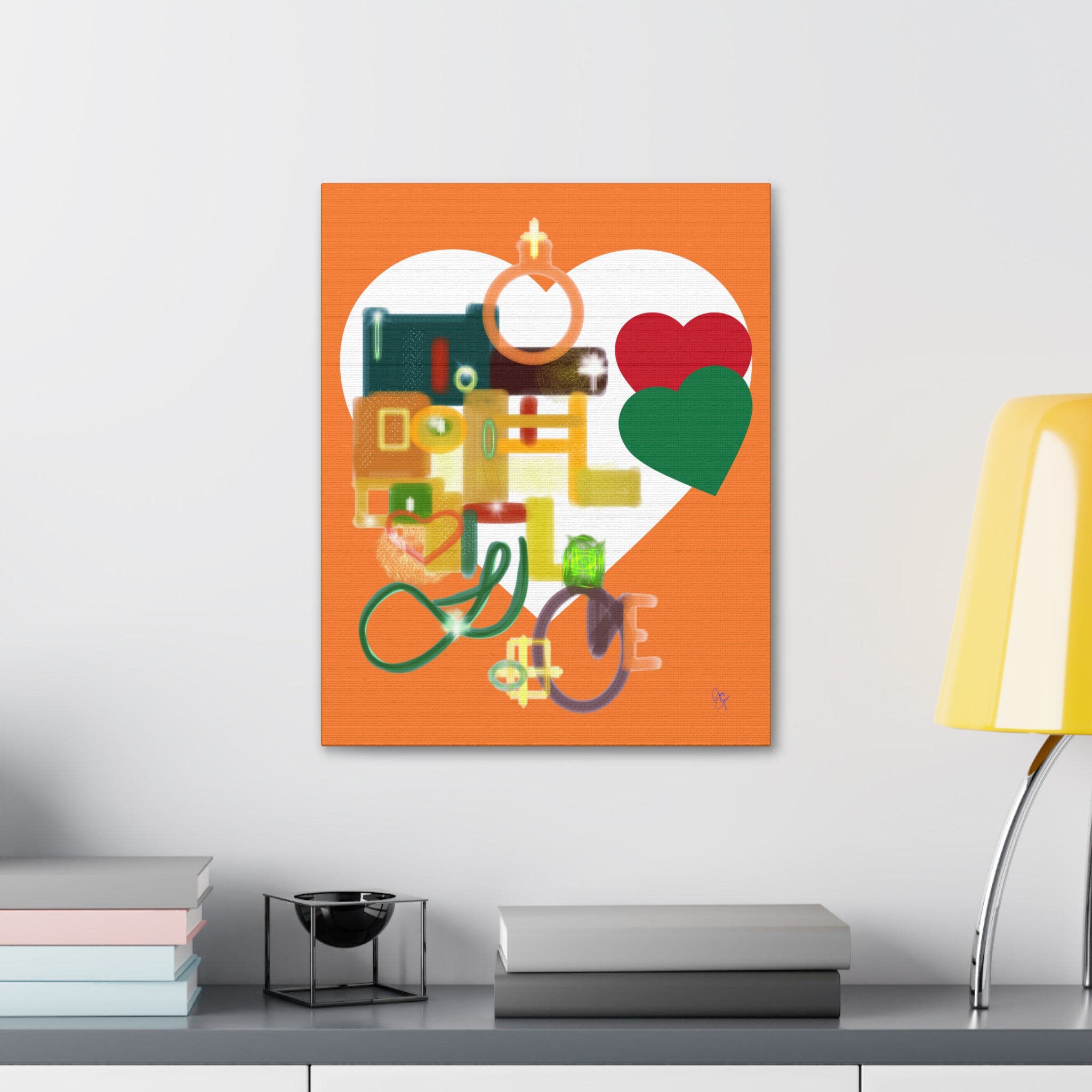 Abstract Heart Collage Canvas Art – Orange Love Wall Decor