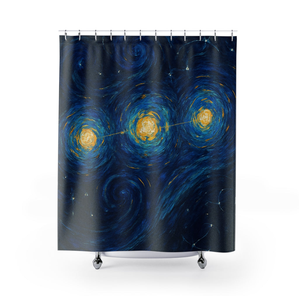 Starry Night Galaxy Shower Curtain — Swirling Blue Van Gogh-Inspired Bathroom Decor