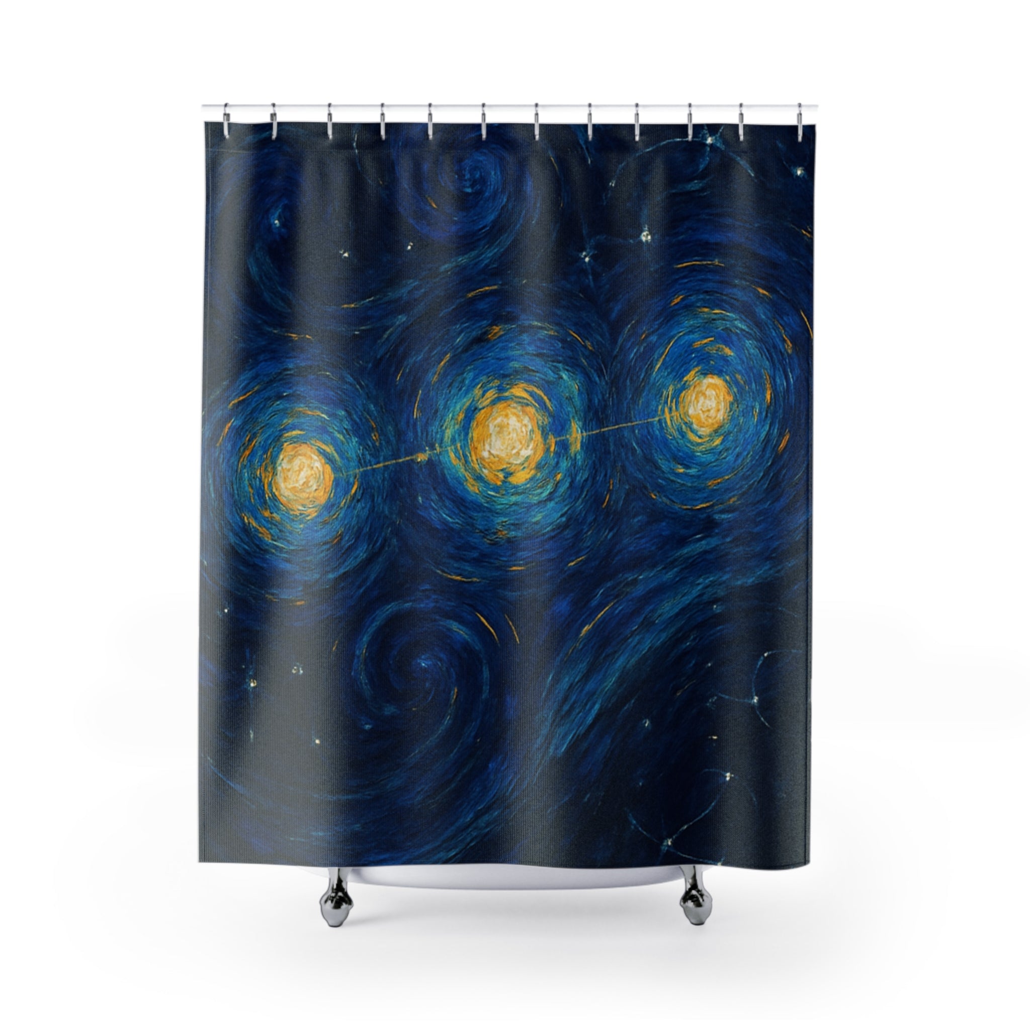 Starry Night Galaxy Shower Curtain — Swirling Blue Van Gogh-Inspired Bathroom Decor