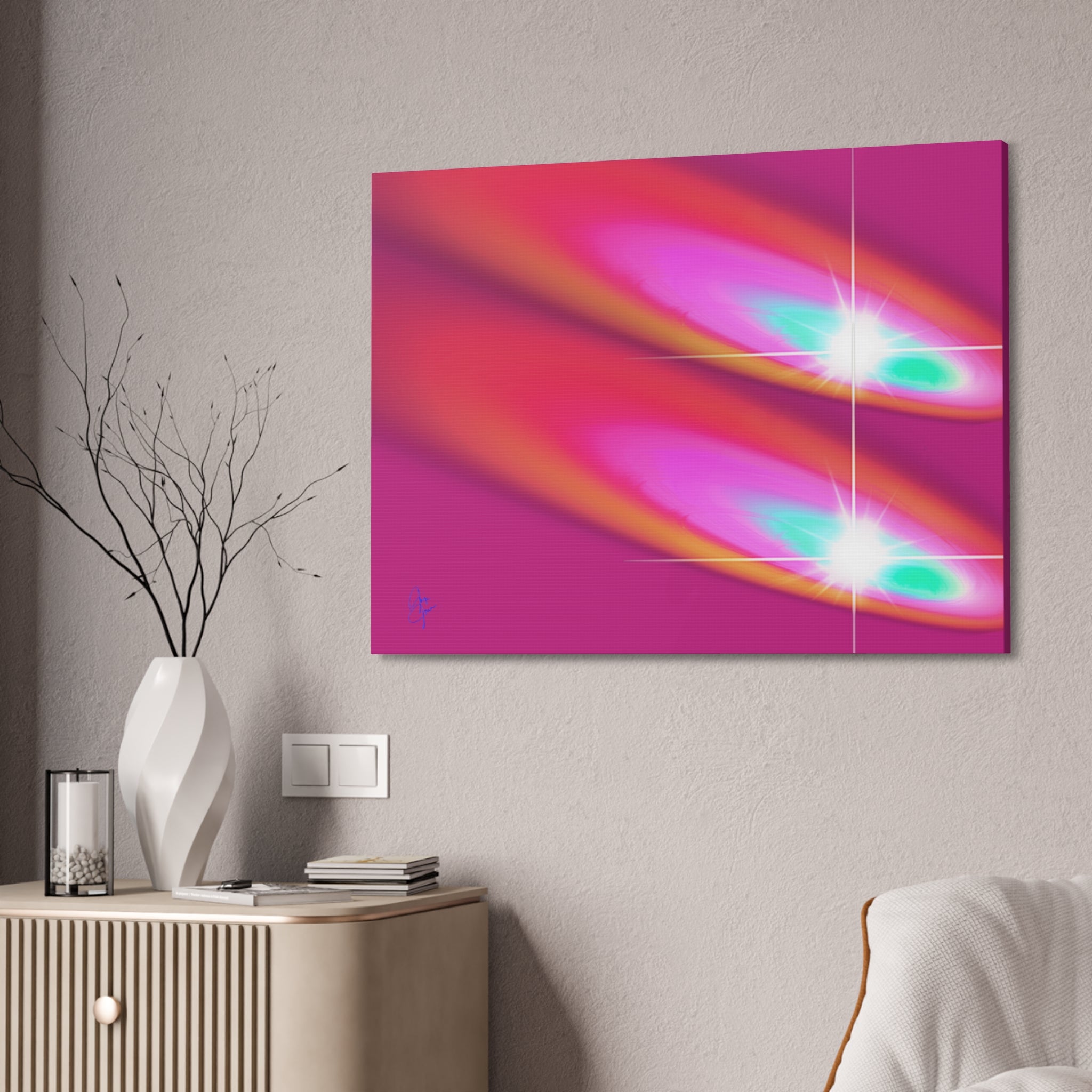 Abstract Neon Comet Canvas — Vibrant Turquoise & Pink Stretched Wall Art (1.5" Depth)