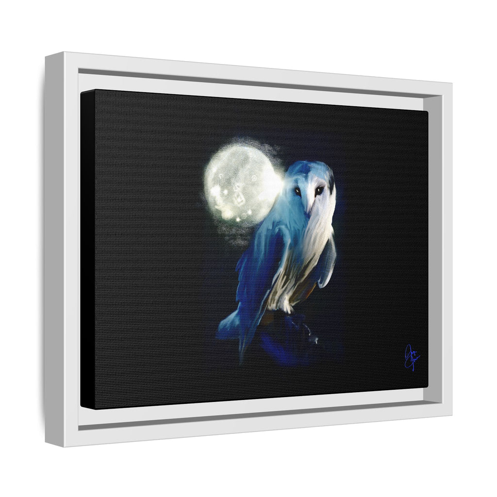 Moonlight Owl Matte Framed Canvas — Mystical Blue Owl Wall Art