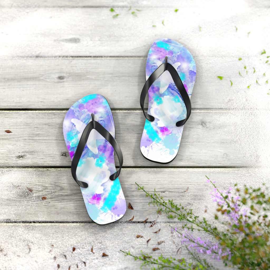 Watercolor Tie-Dye Flip Flops — Turquoise & Purple Beach Sandals