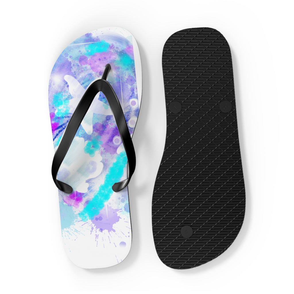 Watercolor Tie-Dye Flip Flops — Turquoise & Purple Beach Sandals