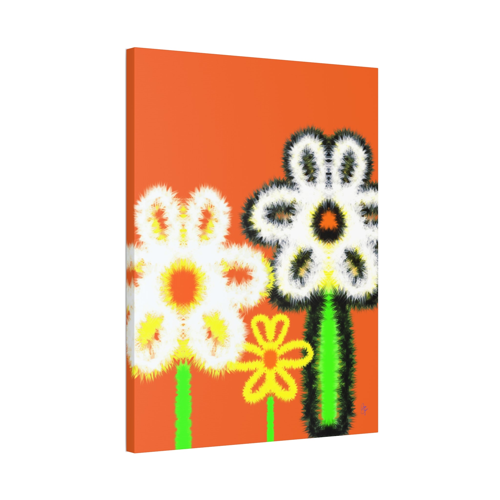 Bright Fuzzy Daisies Canvas Art — Yellow Floral Wall Decor, Stretched 1.5"