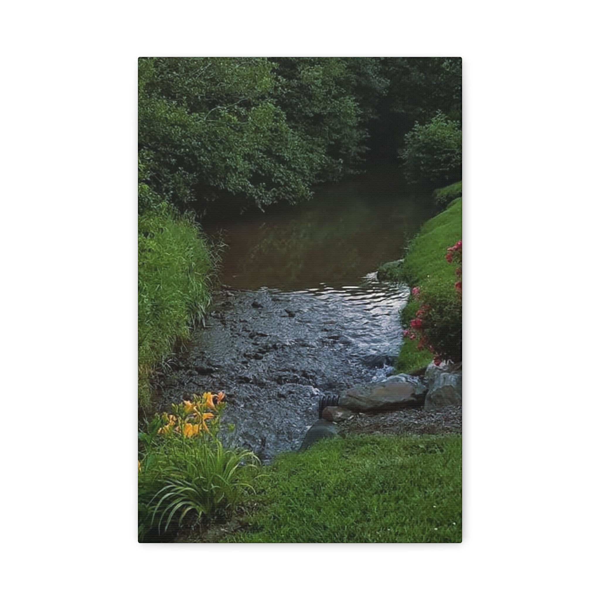 Tranquil Stream Garden — Matte Stretched Canvas Wall Art