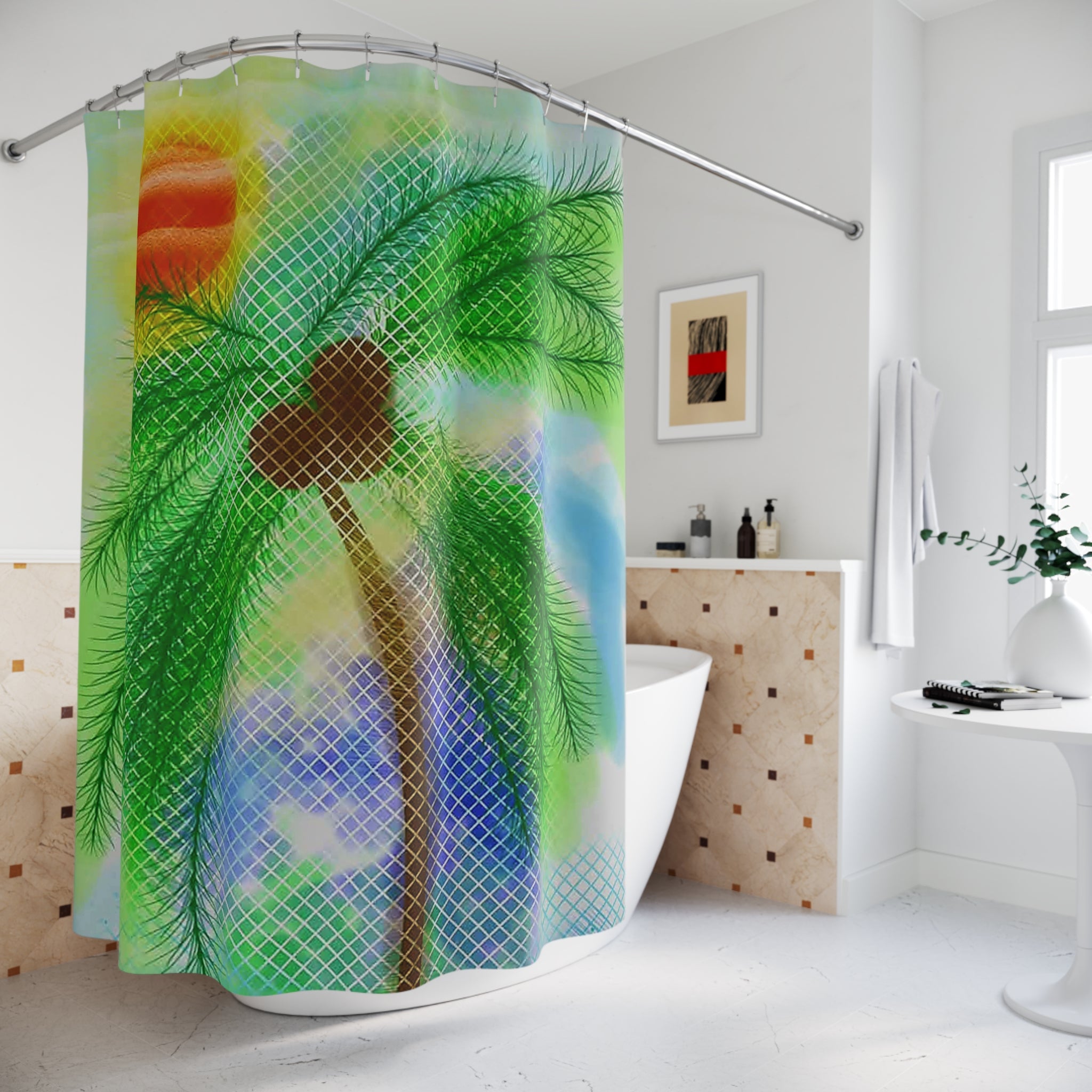 Tropical Palm Shower Curtain — Heart Coconut Beach Vibe