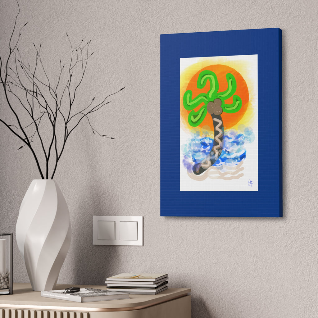 Palm Tree Sunset Canvas Print — Whimsical Tropical Wall Art