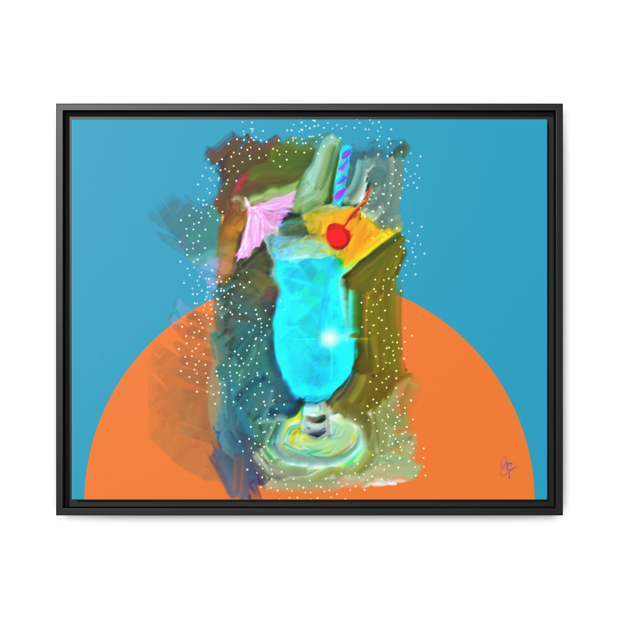Tropical Blue Cocktail Canvas Print — Framed Matte Bar Art
