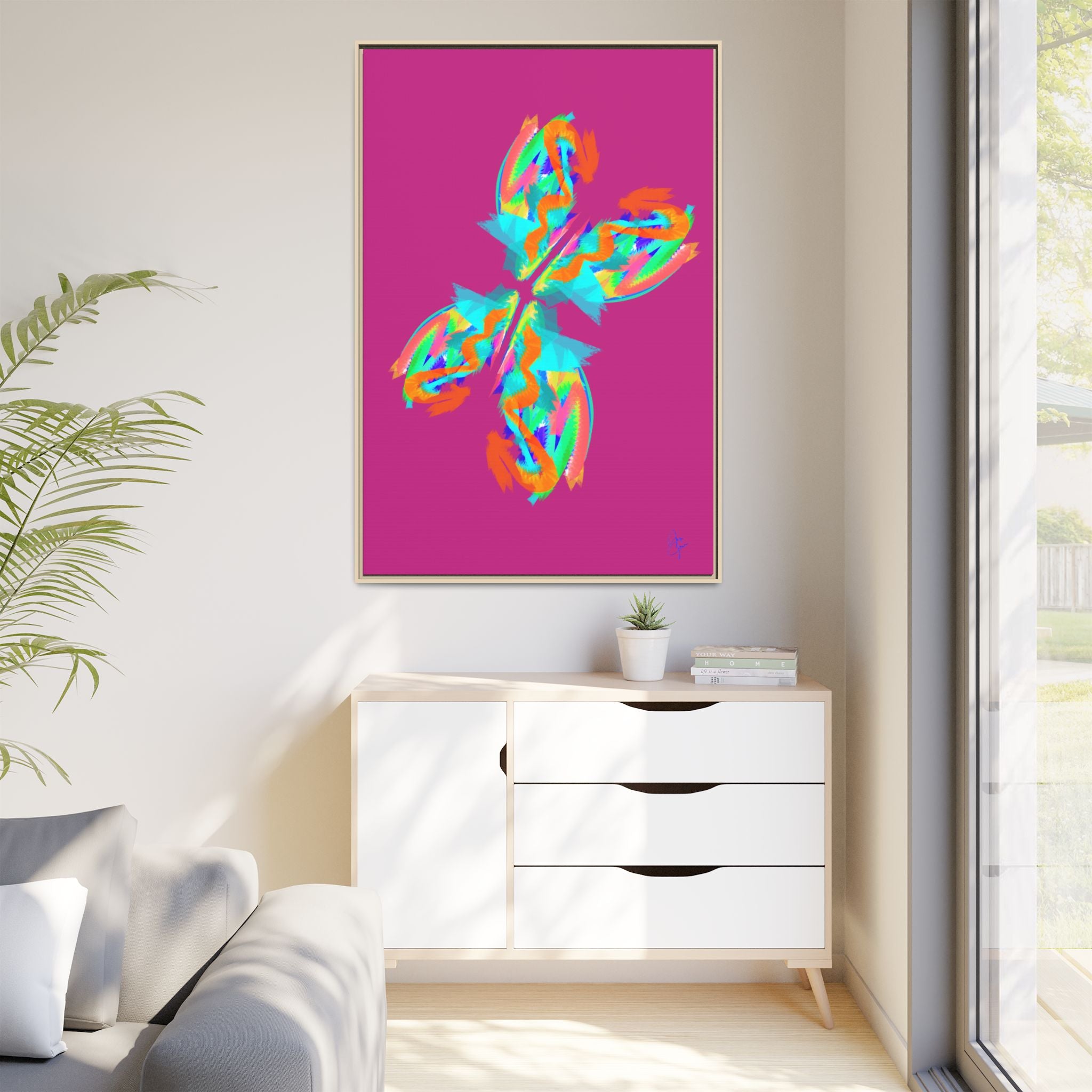 Framed Matte Canvas — Neon Abstract Butterfly Wall Art