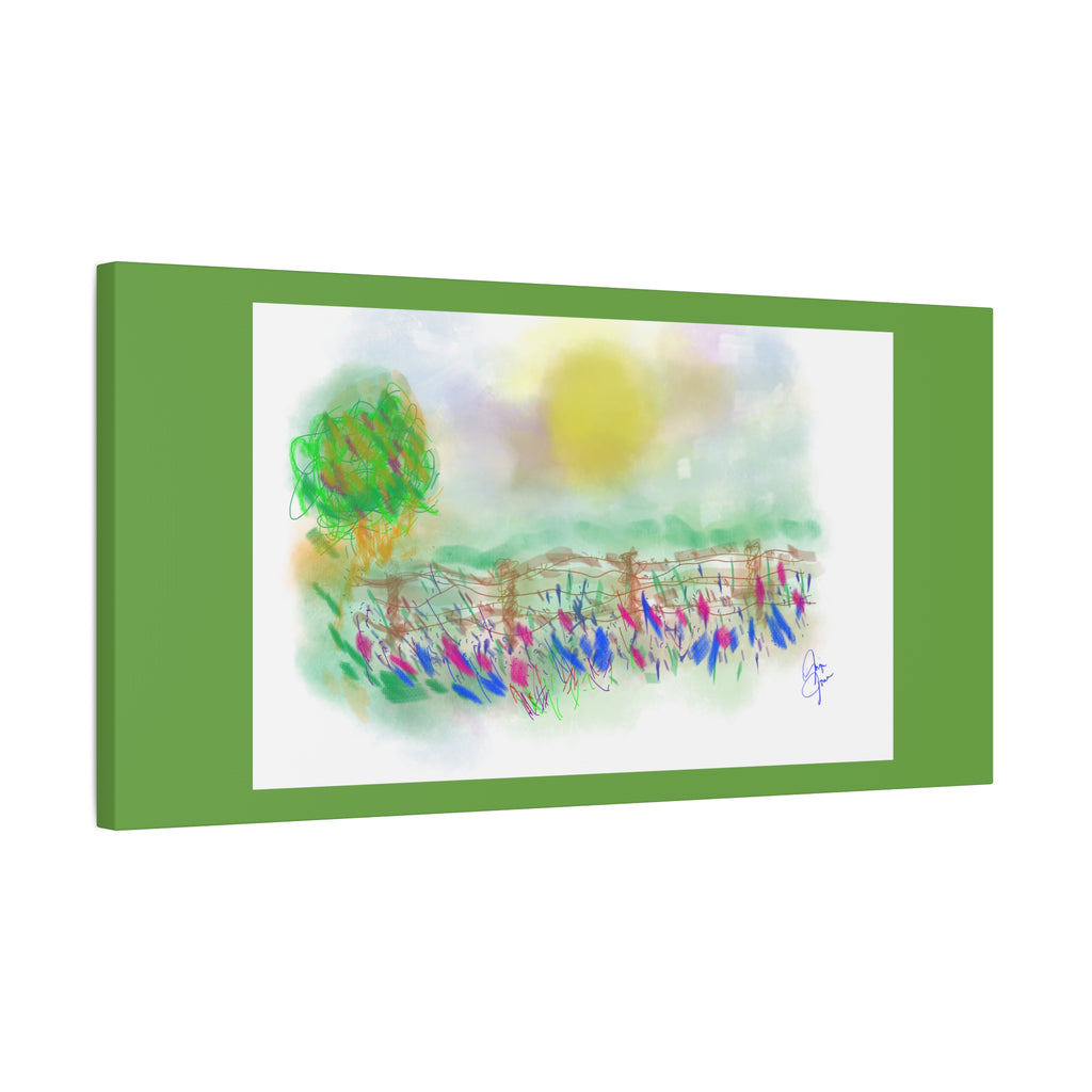 Sunlit Meadow Matte Canvas Wall Art — Pastel Landscape Stretched Canvas