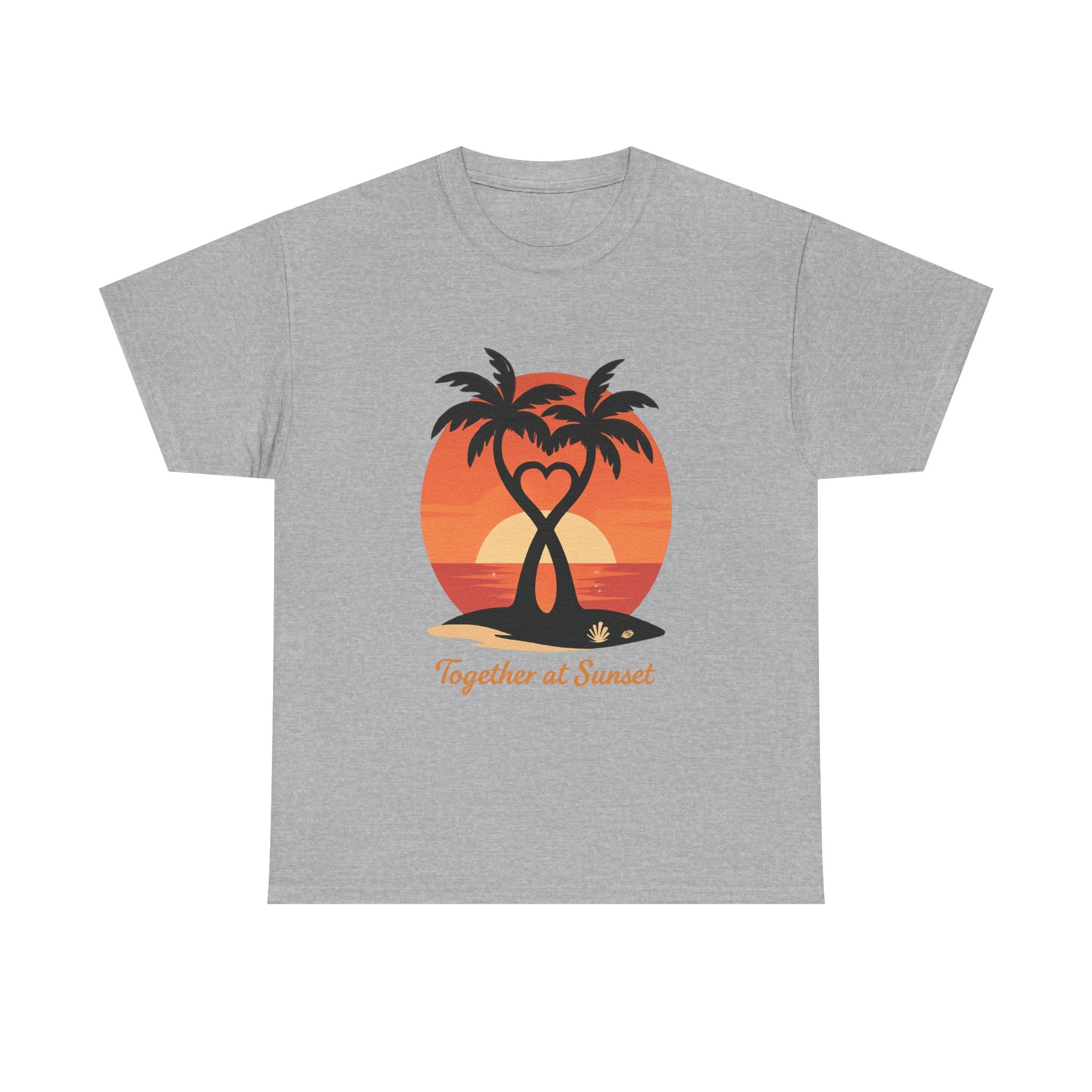 Sunset Palm Love T‑Shirt — “Together at Sunset” Beach Tee