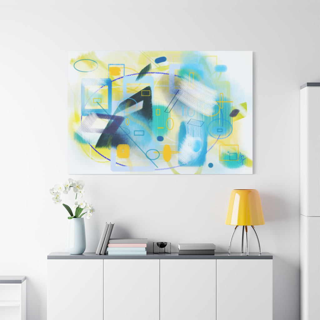 Abstract Blue & Yellow Geometry Canvas Print — Modern Stretched Wall Art