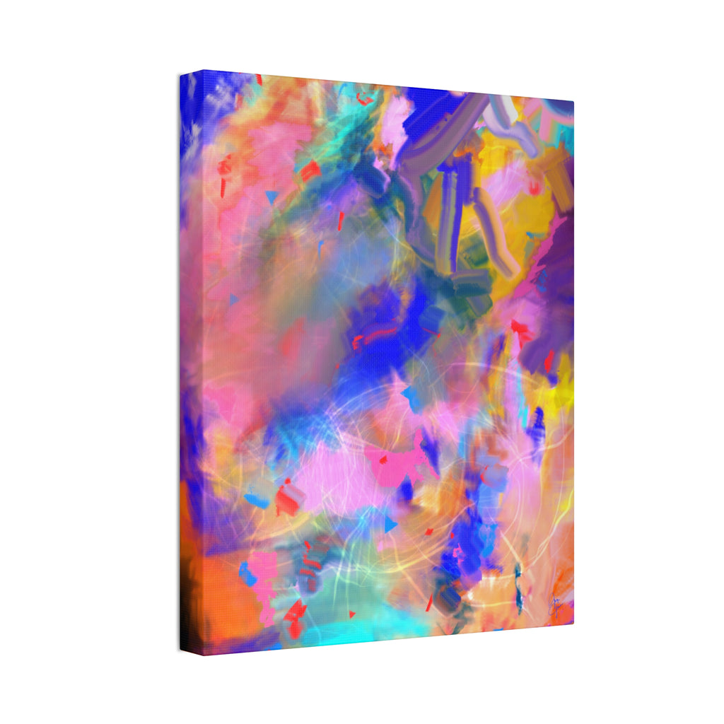 Abstract Color Burst Canvas – Vibrant Pink & Blue Stretched Wall Art