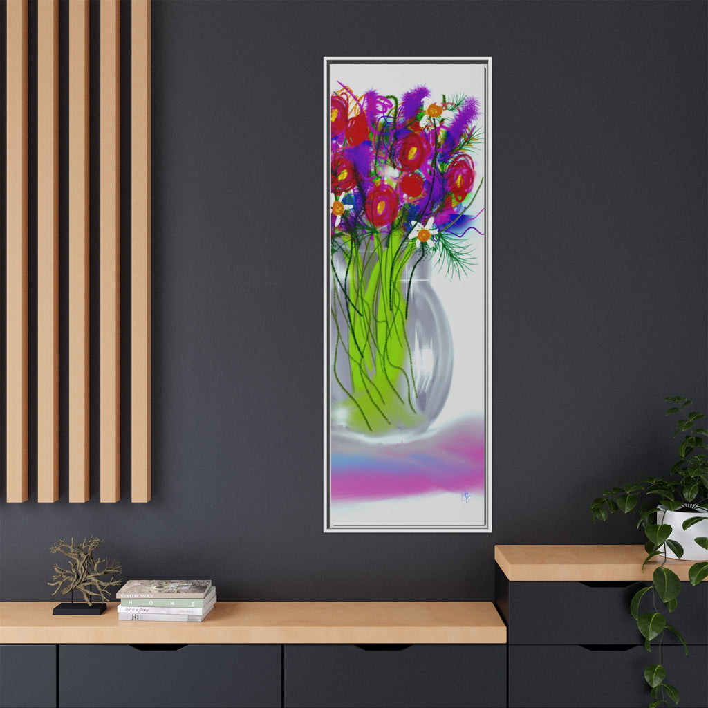 Framed Floral Bouquet Matte Canvas Wall Art — Colorful Abstract Flowers in Vase