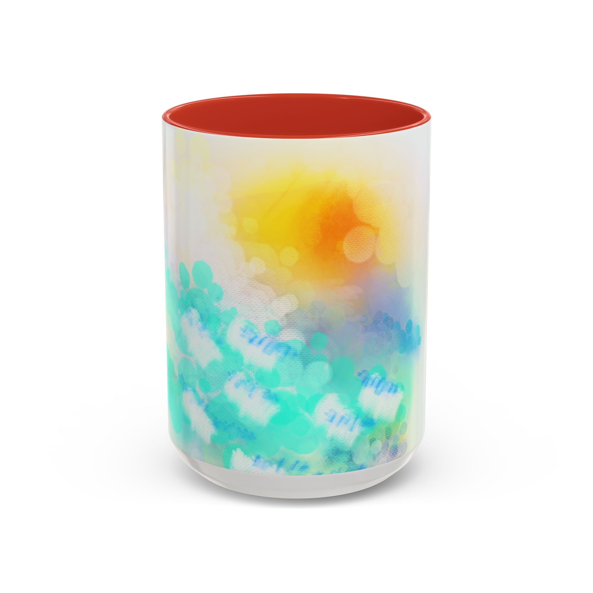 Sunrise Watercolor Accent Coffee Mug — Bright Abstract Teal & Yellow Ceramic