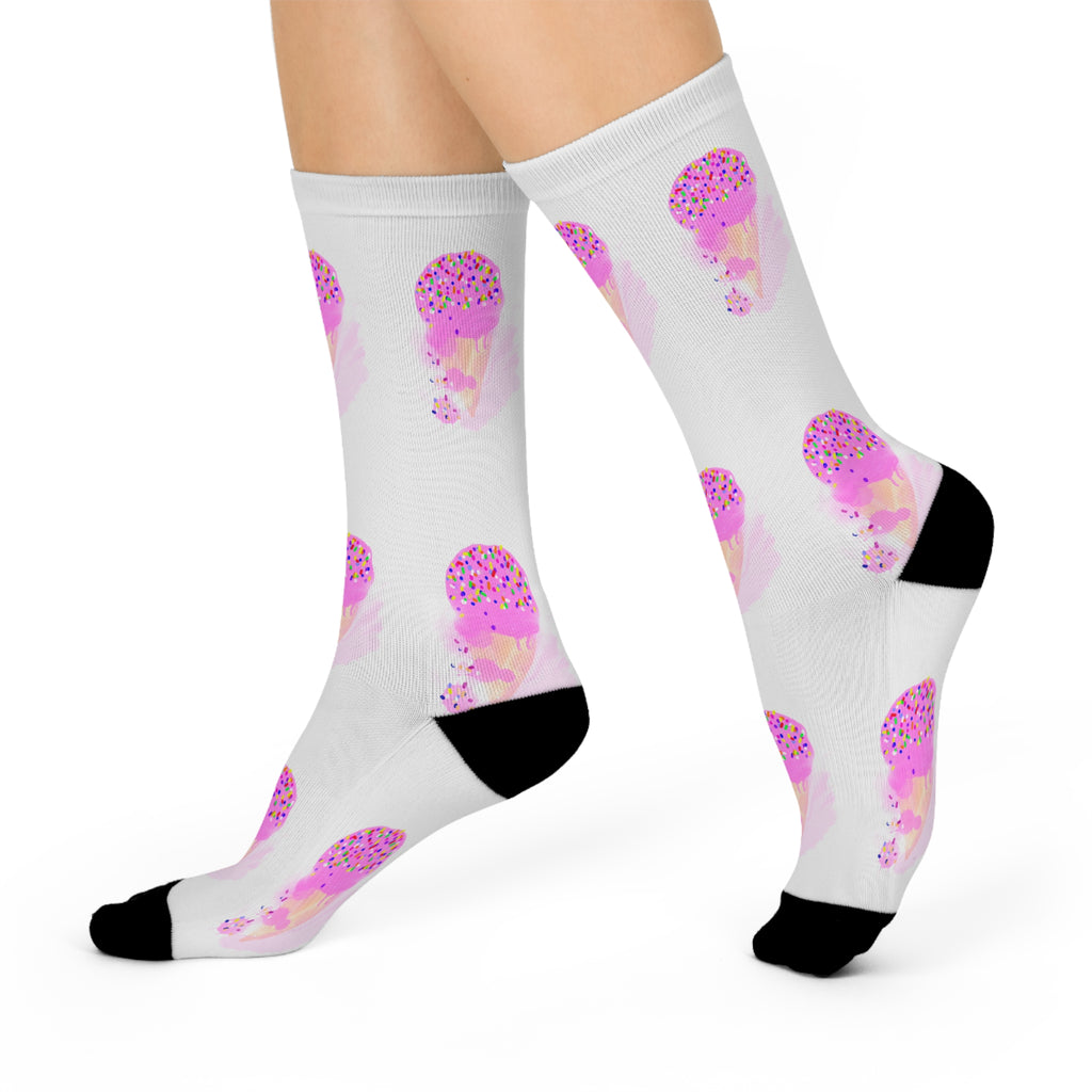 Ice Cream Crew Socks — Pink Sprinkle Cone Cushioned Socks for Women & Kids