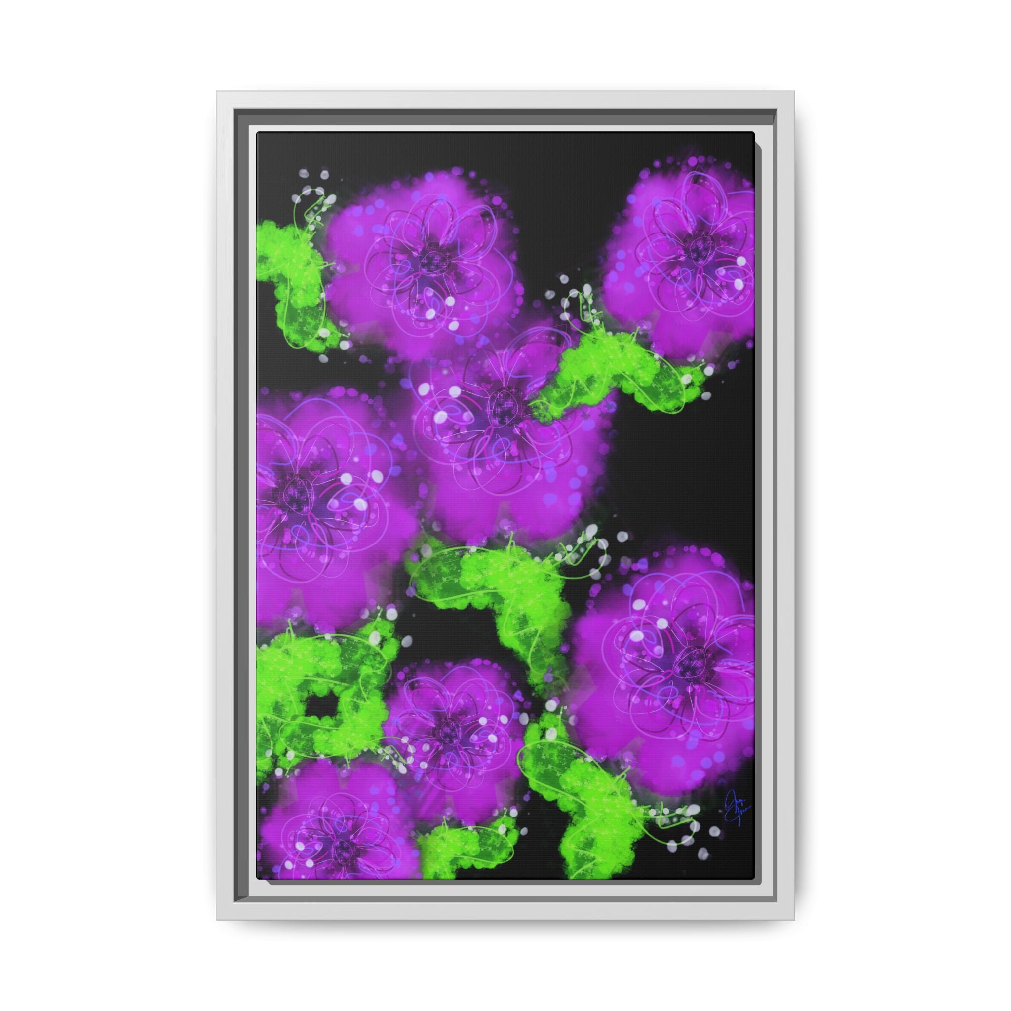 Framed Floral Canvas Print — Matte Multi-Color Blooms Wall Art