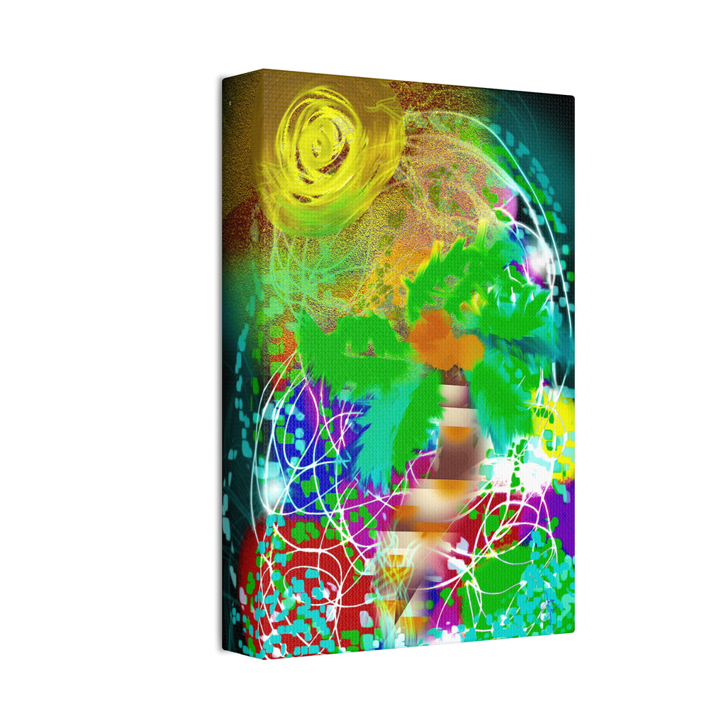 Tropical Abstract Canvas Print — Colorful Palm Tree Wall Art Stretched 1.5"