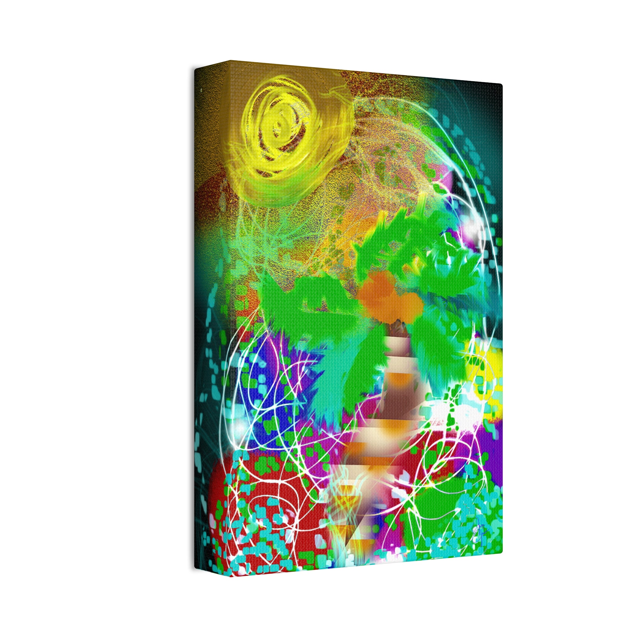 Tropical Abstract Canvas Print — Colorful Palm Tree Wall Art Stretched 1.5"