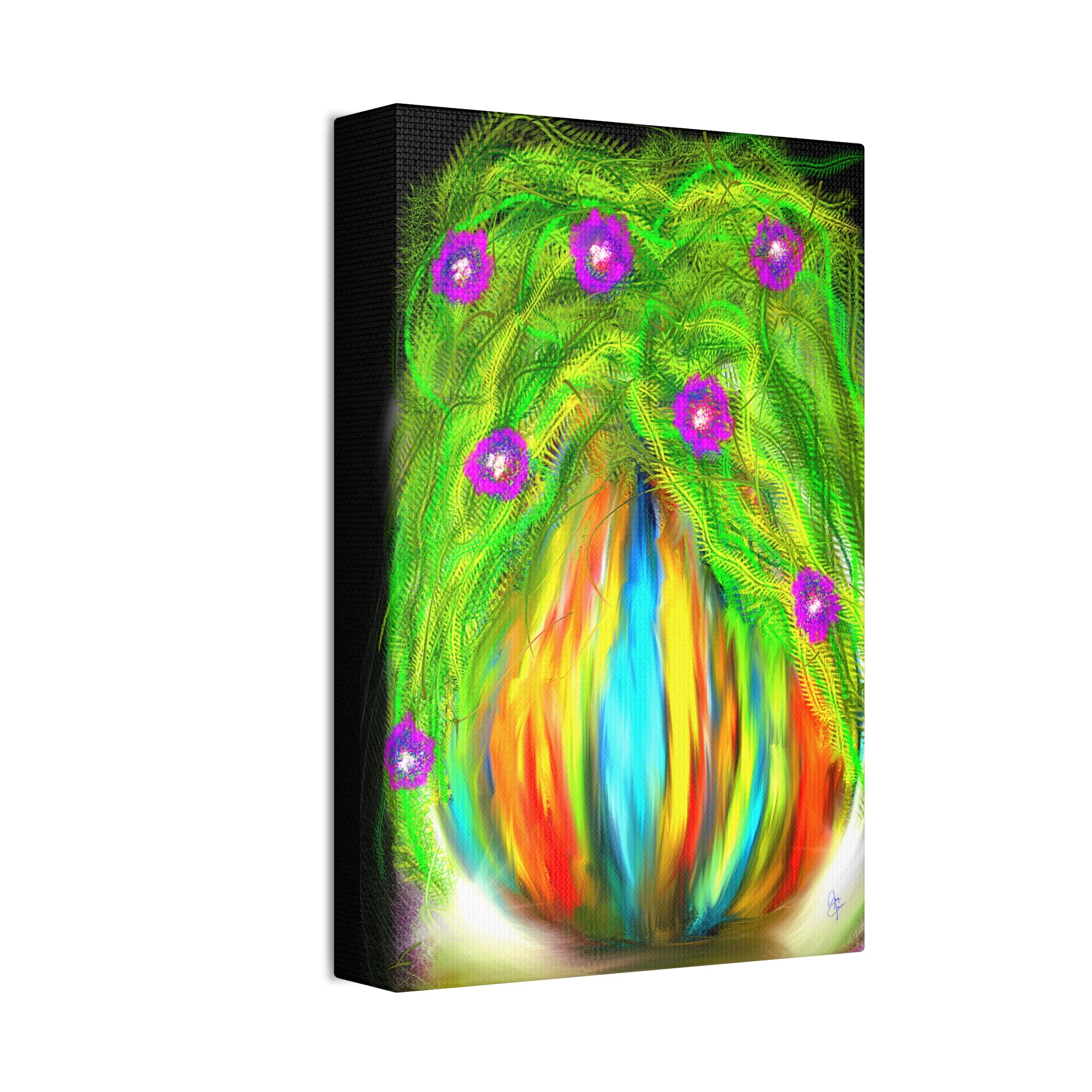 Abstract Floral Canvas Print — Colorful Blooming Vase Wall Art