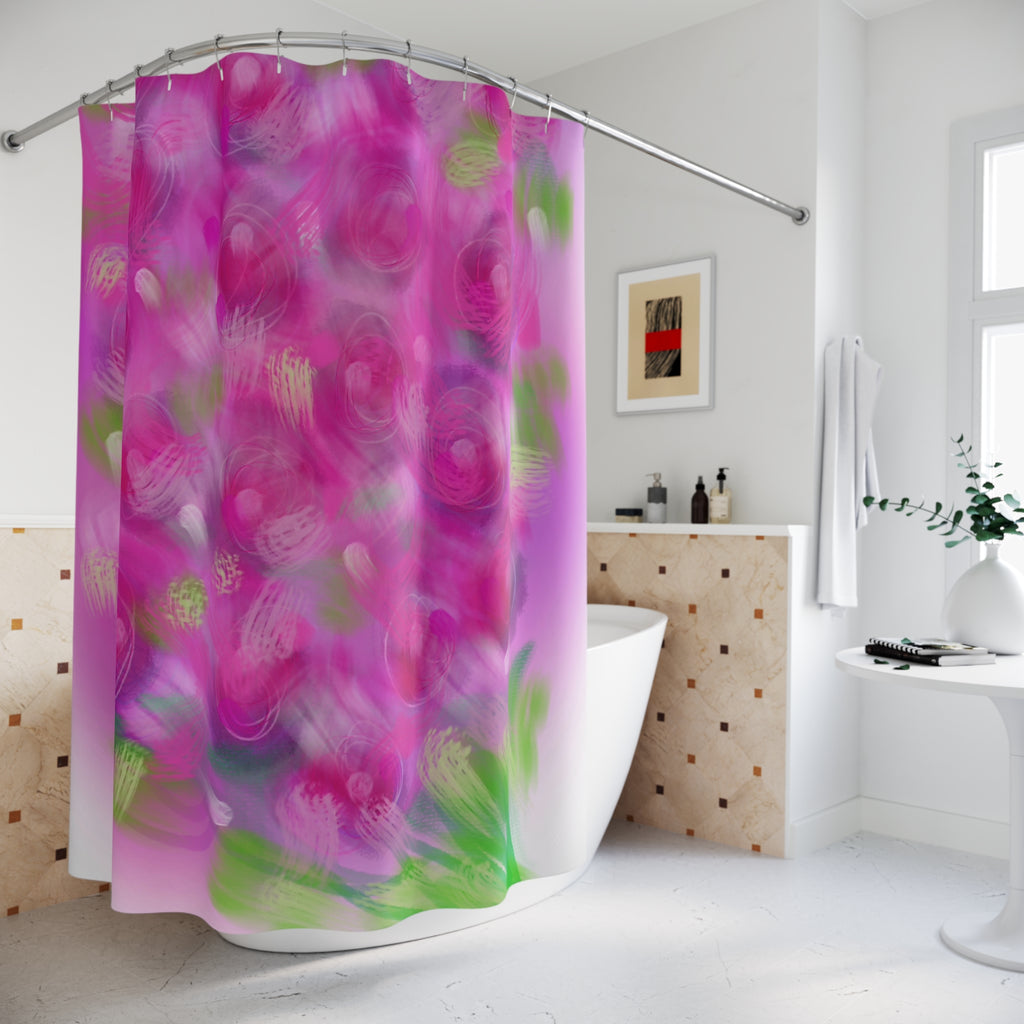 Floral Pink Rose Shower Curtain — Blurred Bouquet Bathroom Decor