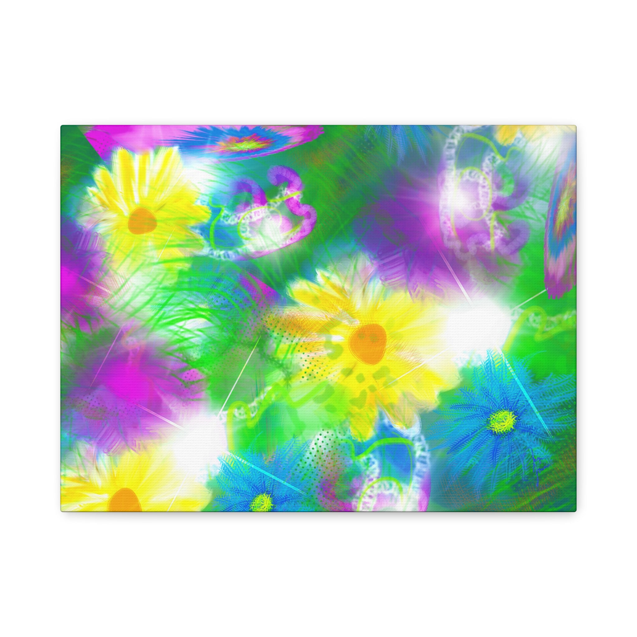 Bright Floral Abstract Matte Canvas Wall Art — Vibrant Daisy Pop