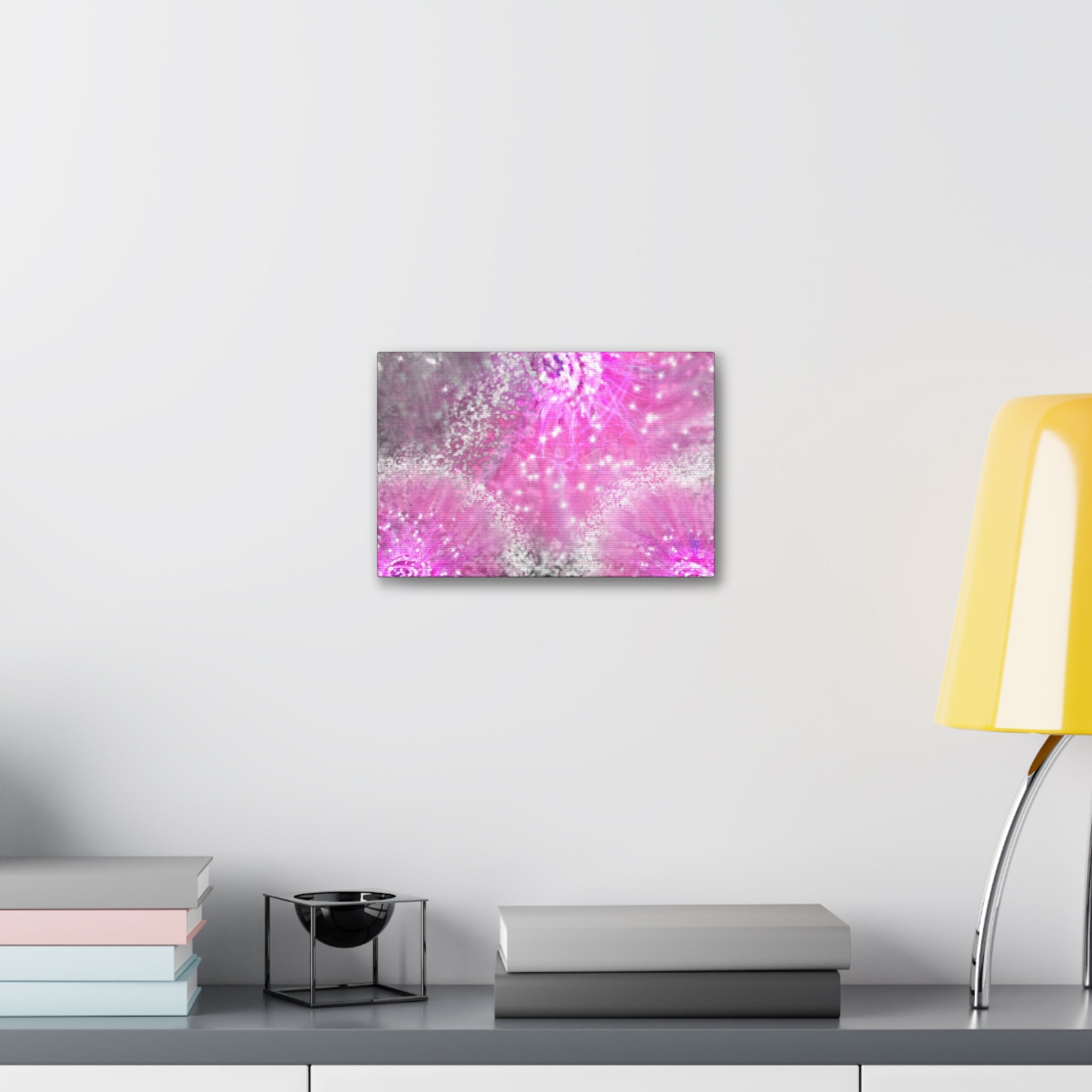 Pink Sparkle Floral Canvas Print — Abstract Dandelion Wall Art (Stretched 1.5")