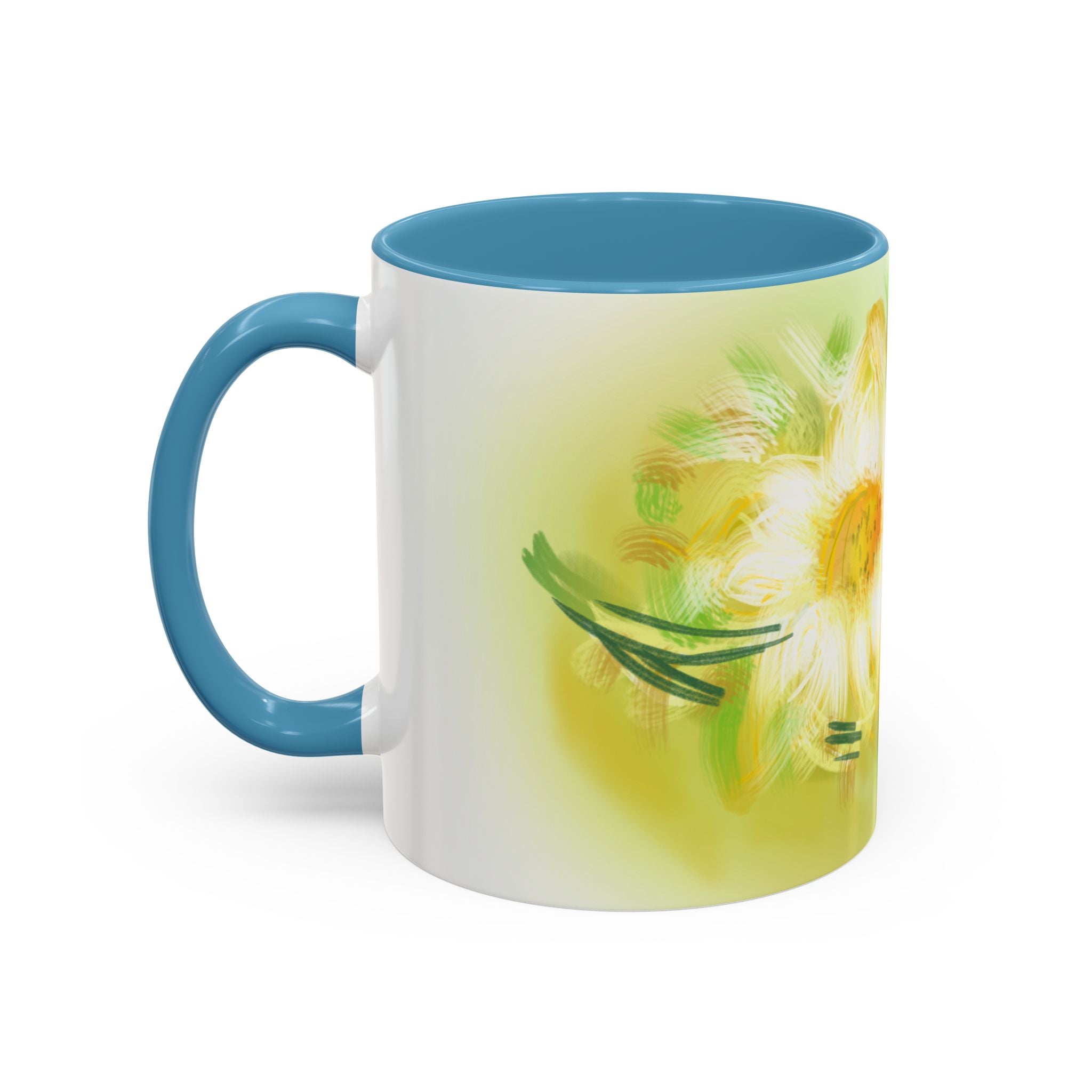 Sunlit Daisy Accent Coffee Mug — Yellow Floral 11/15oz