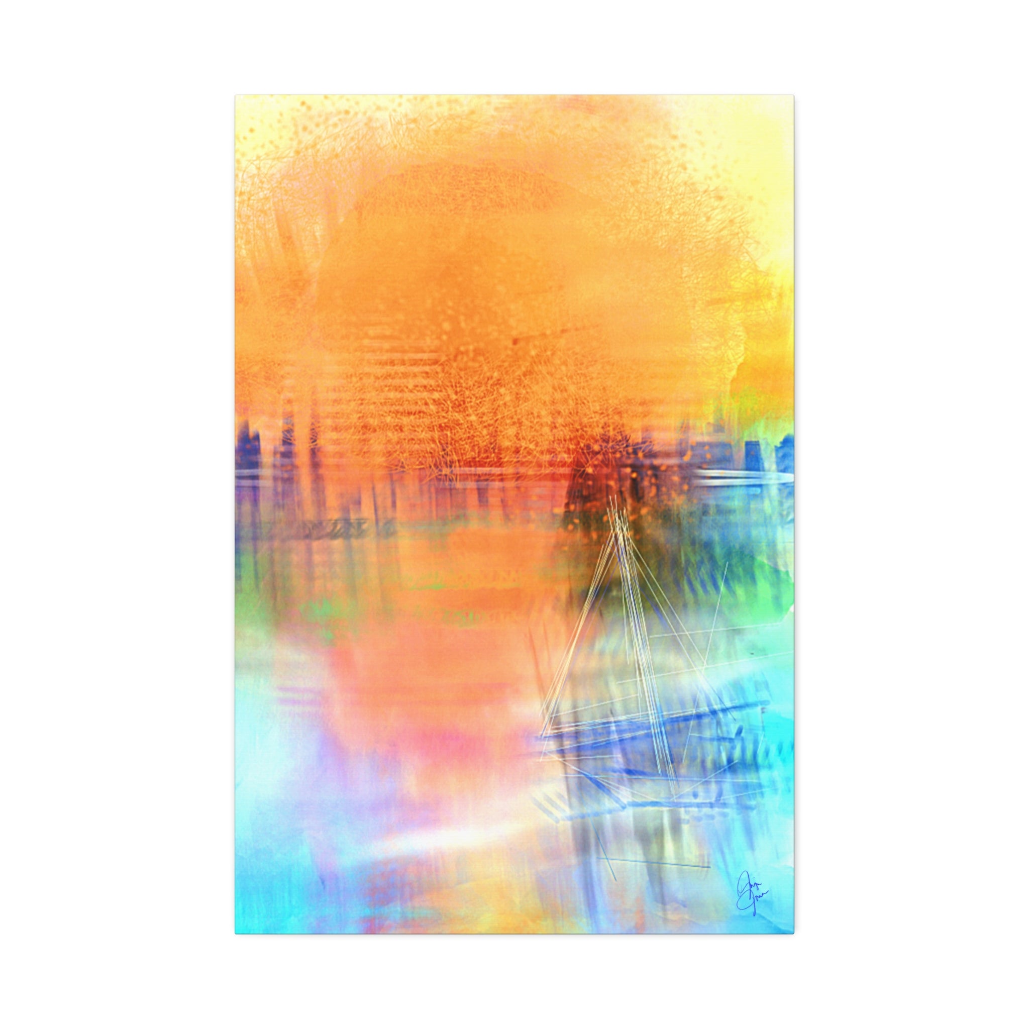 Abstract Color Burst Canvas — Vibrant Orange & Blue Stretched Wall Art