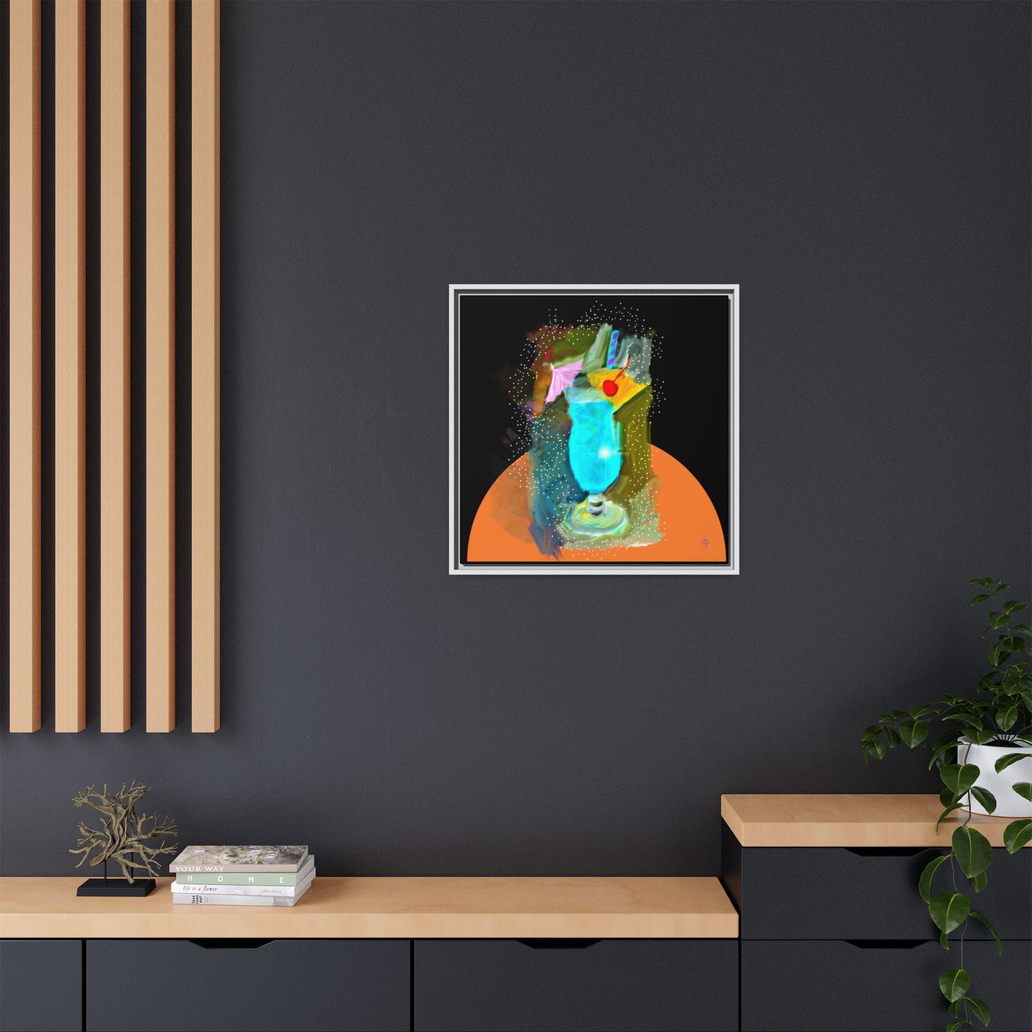 Tropical Blue Cocktail Canvas Print — Framed Matte Bar Art
